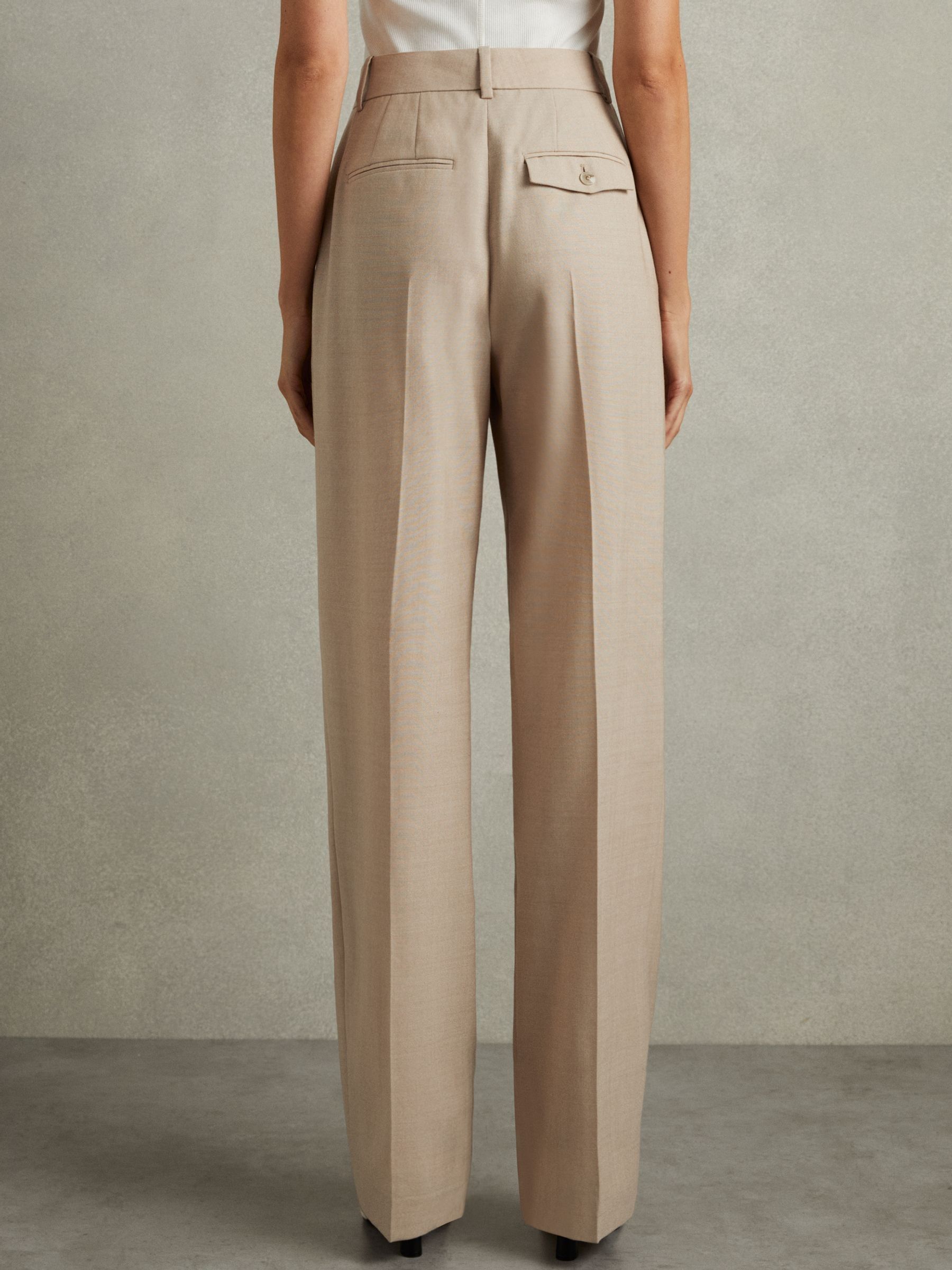 Wool Pleat Front Wide Leg Suit Trousers in Neutral