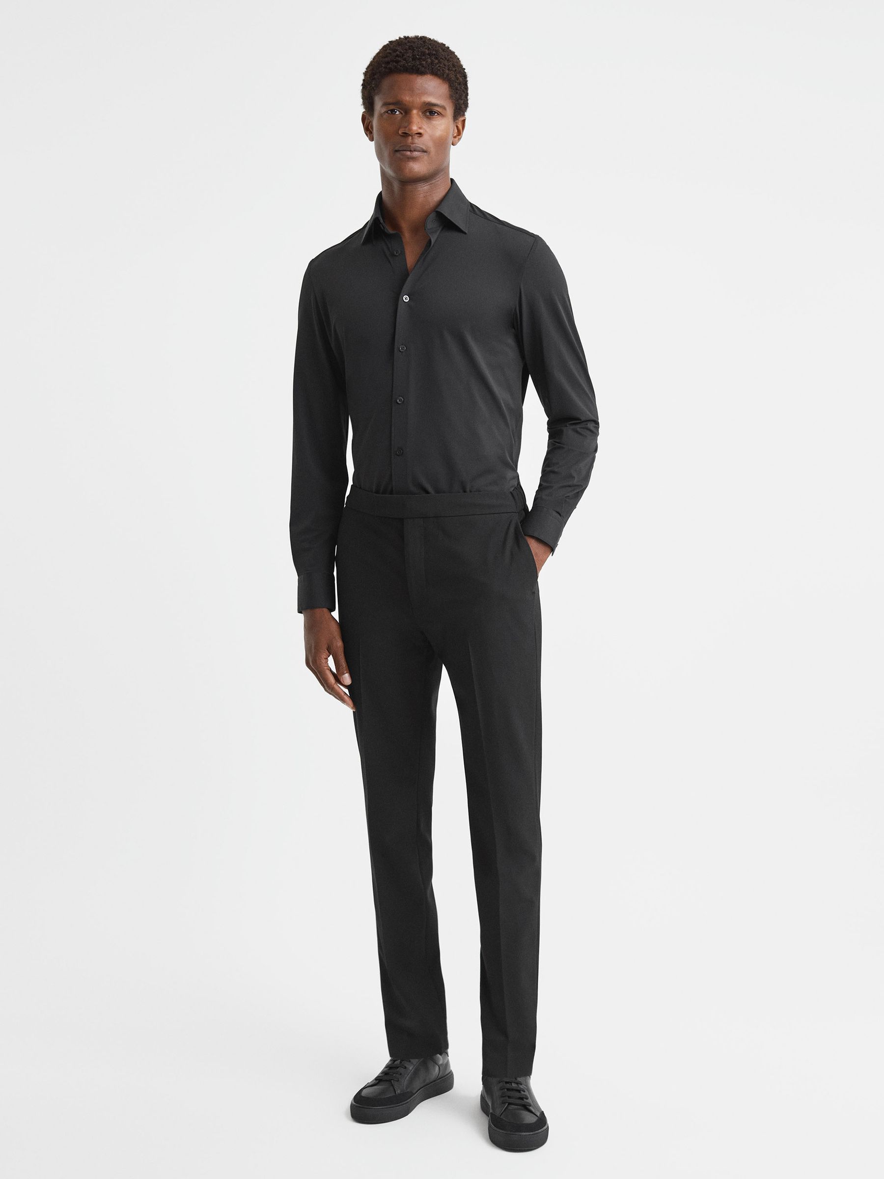 Regular Fit Button-Through Travel Shirt in Black