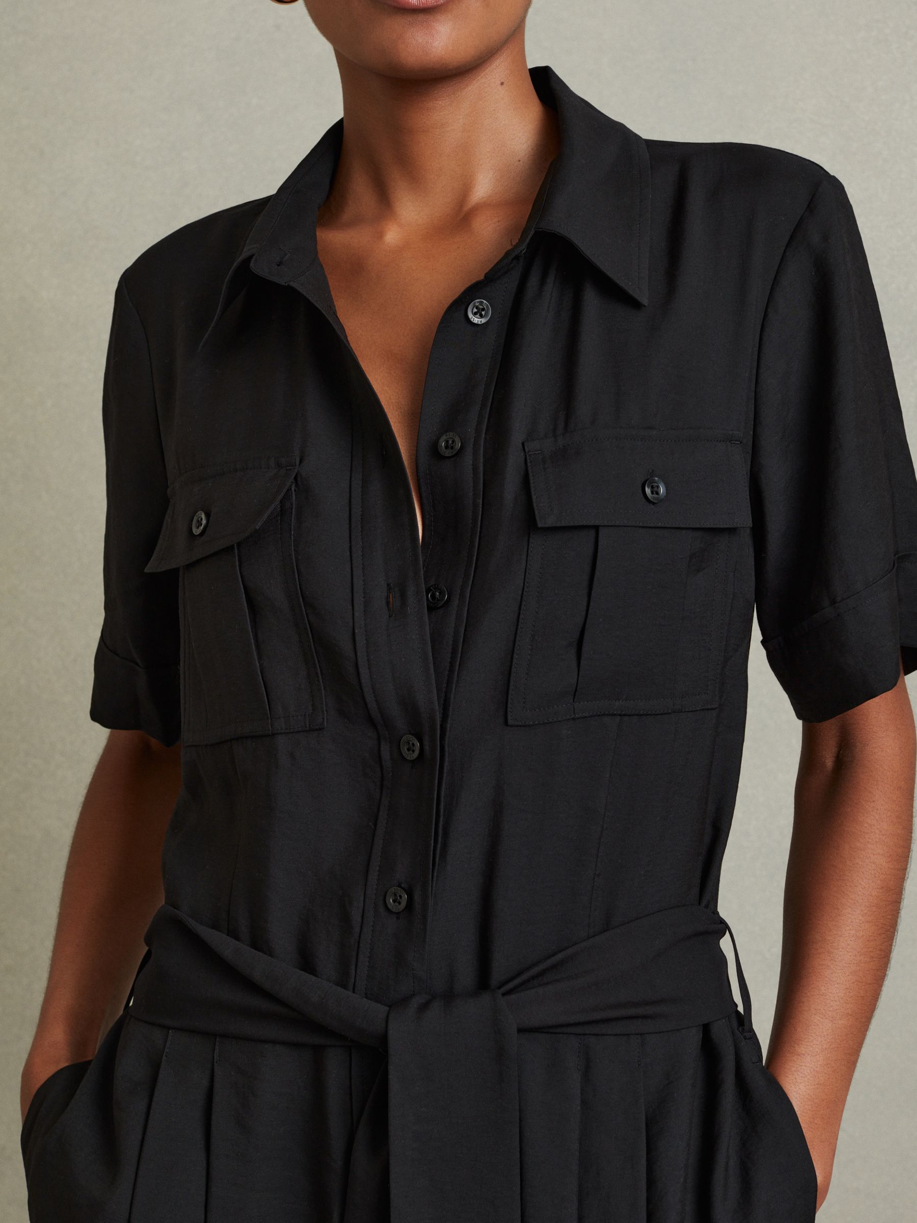 Joanie Black Belted Utility Wide Leg Jumpsuit