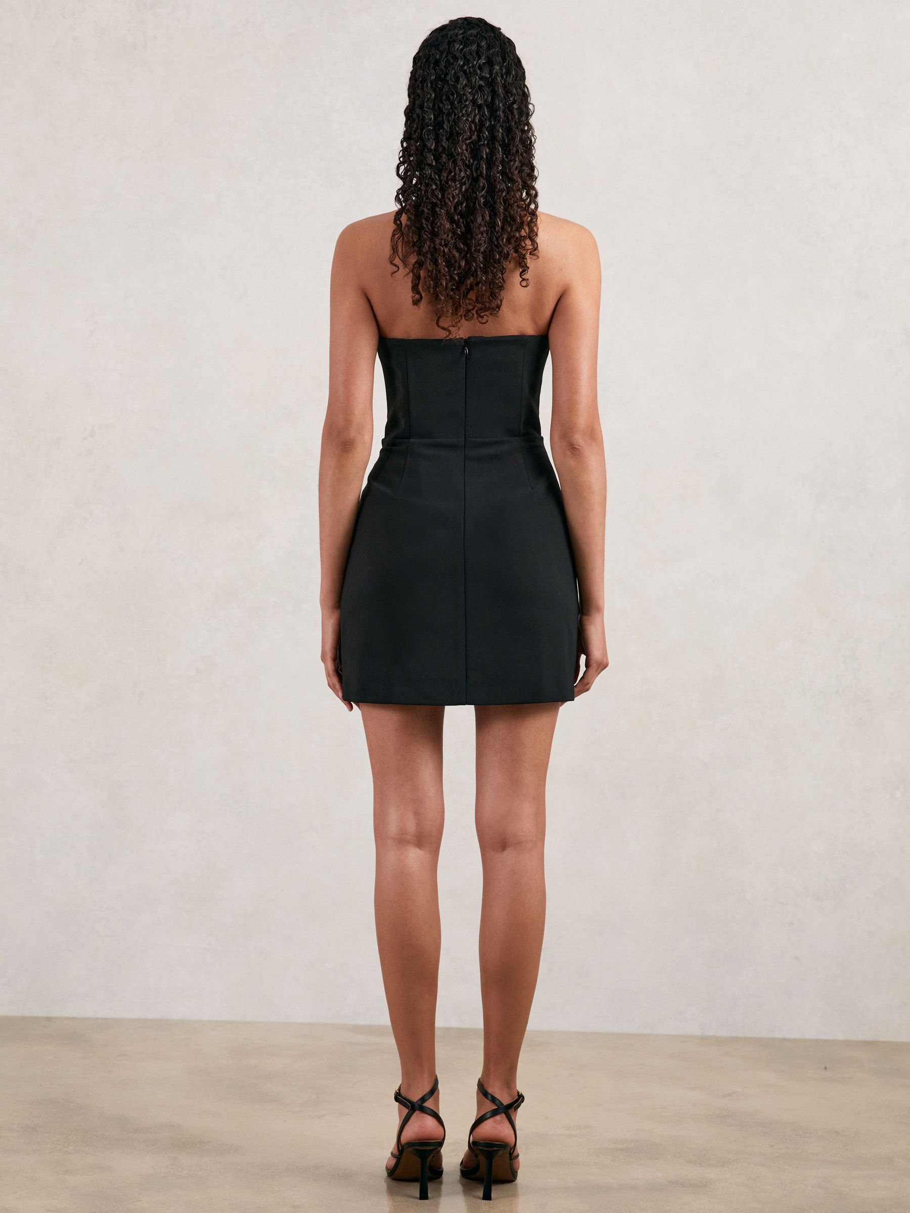 Halston Strapless Fitted Mini Dress in Black