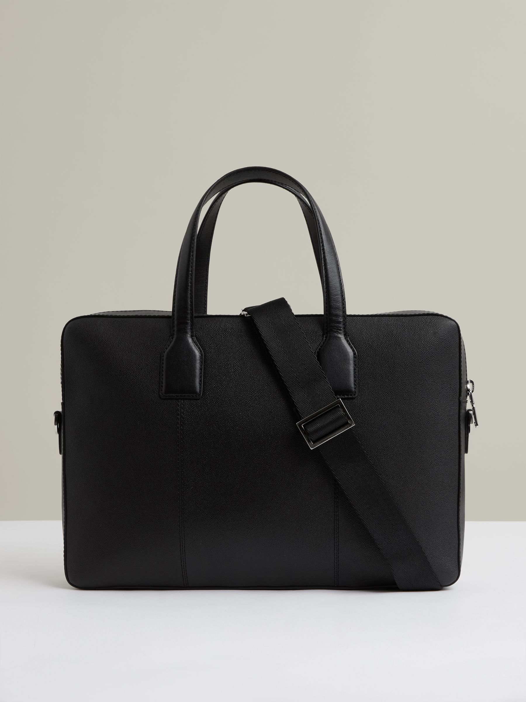 Micro-Grain Leather Briefcase in Black