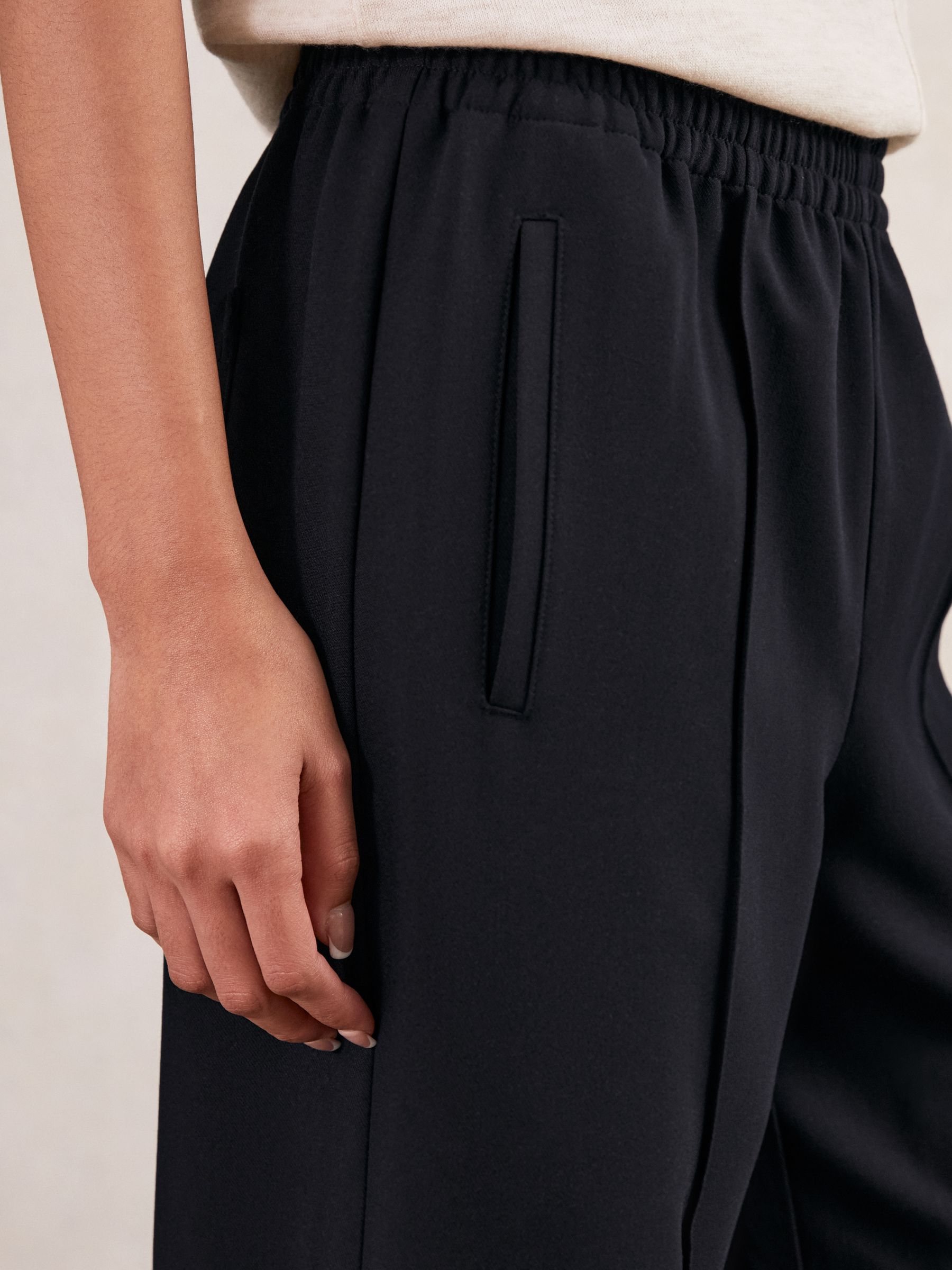 Wide Leg Elasticated Waist Trousers in Navy