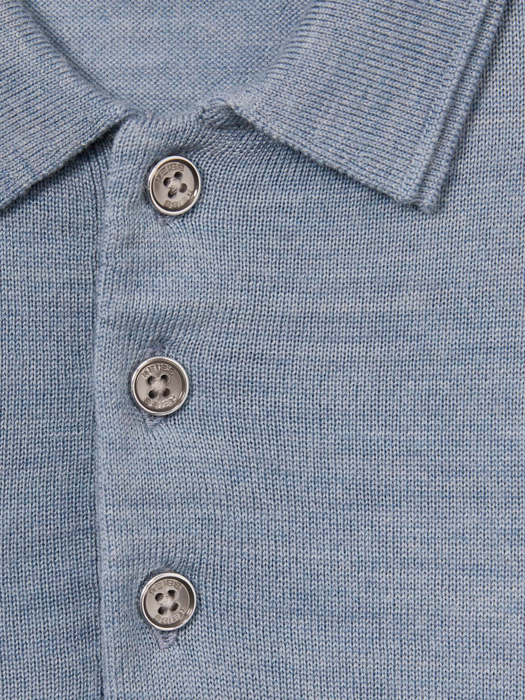 9-13 yrs Merino Polo Shirt in Soft Blue Melange