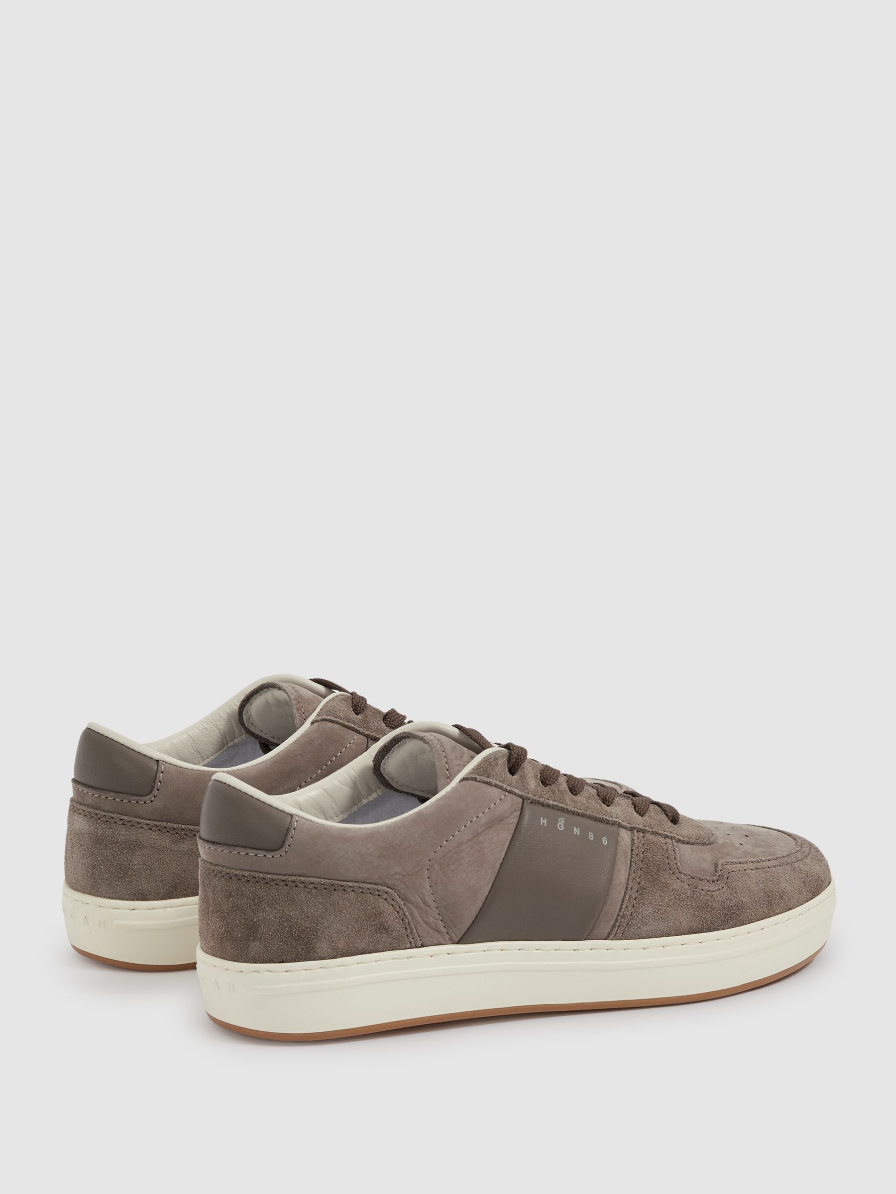 Hogan Leather And Suede Lace-Up Trainers in Dark Khaki