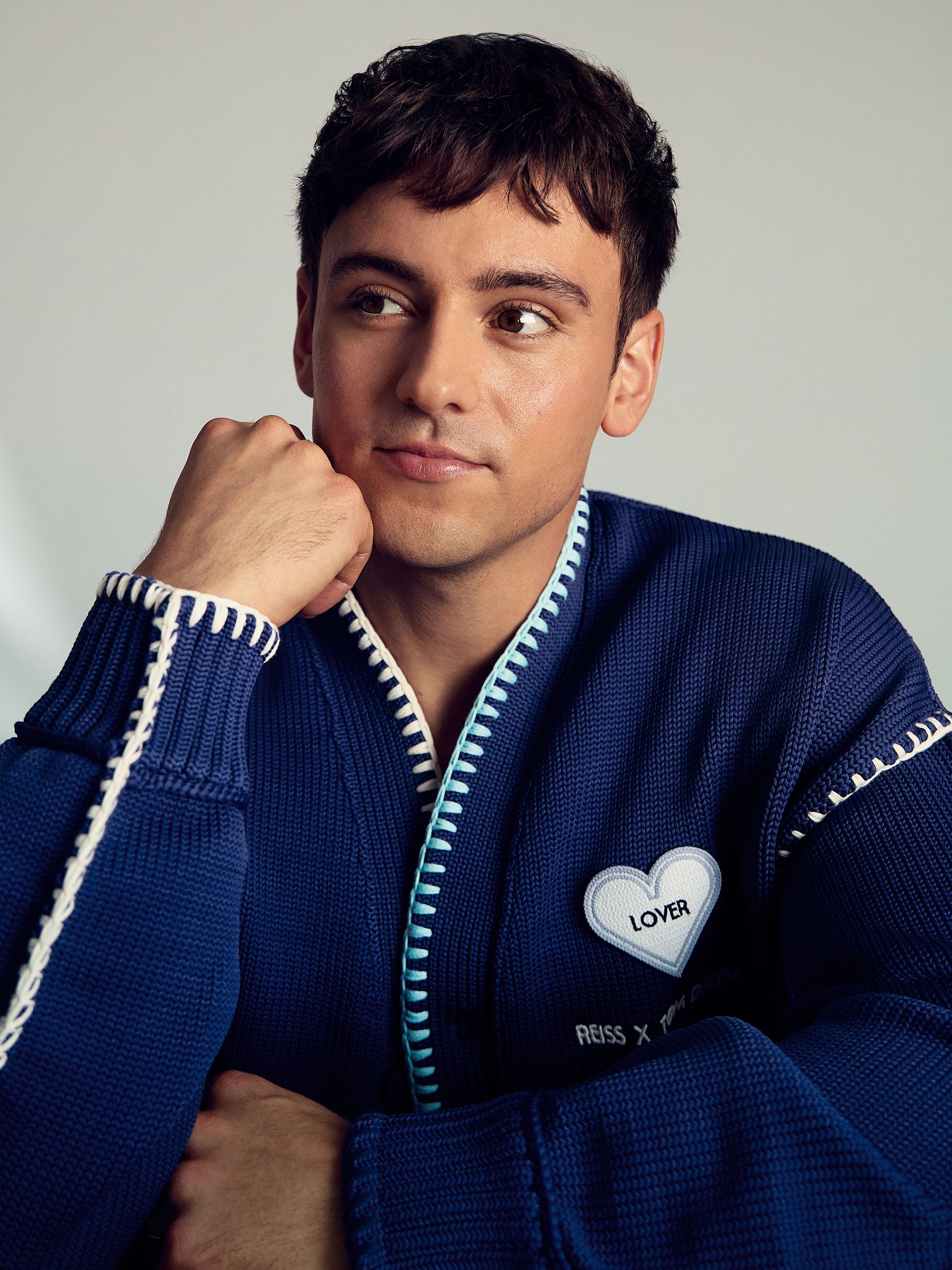 Reiss | Tom Daley Lover Knit Cardigan in Navy Blue
