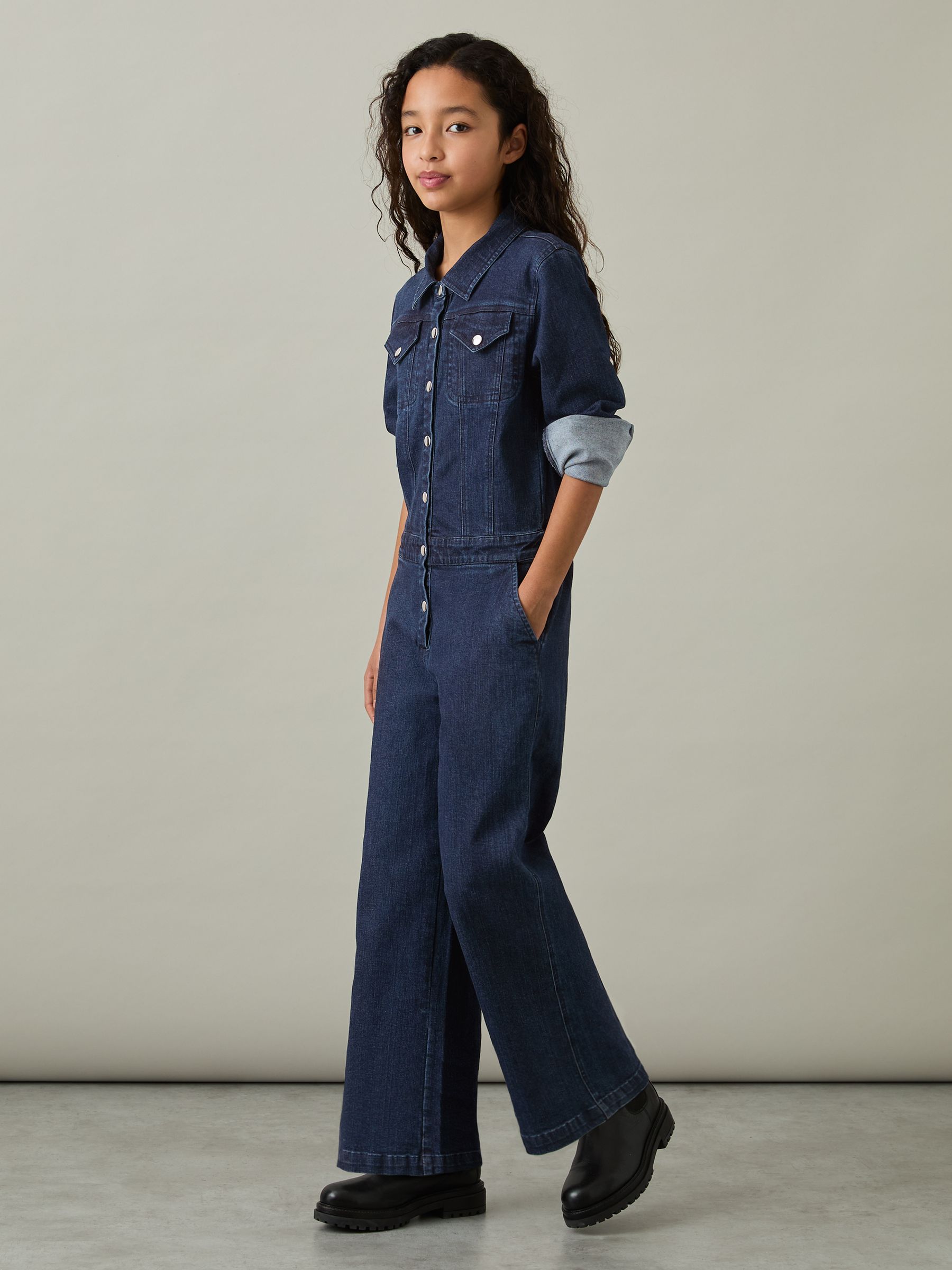 9-13 yrs Wide-Leg Denim Jumpsuit in Blue