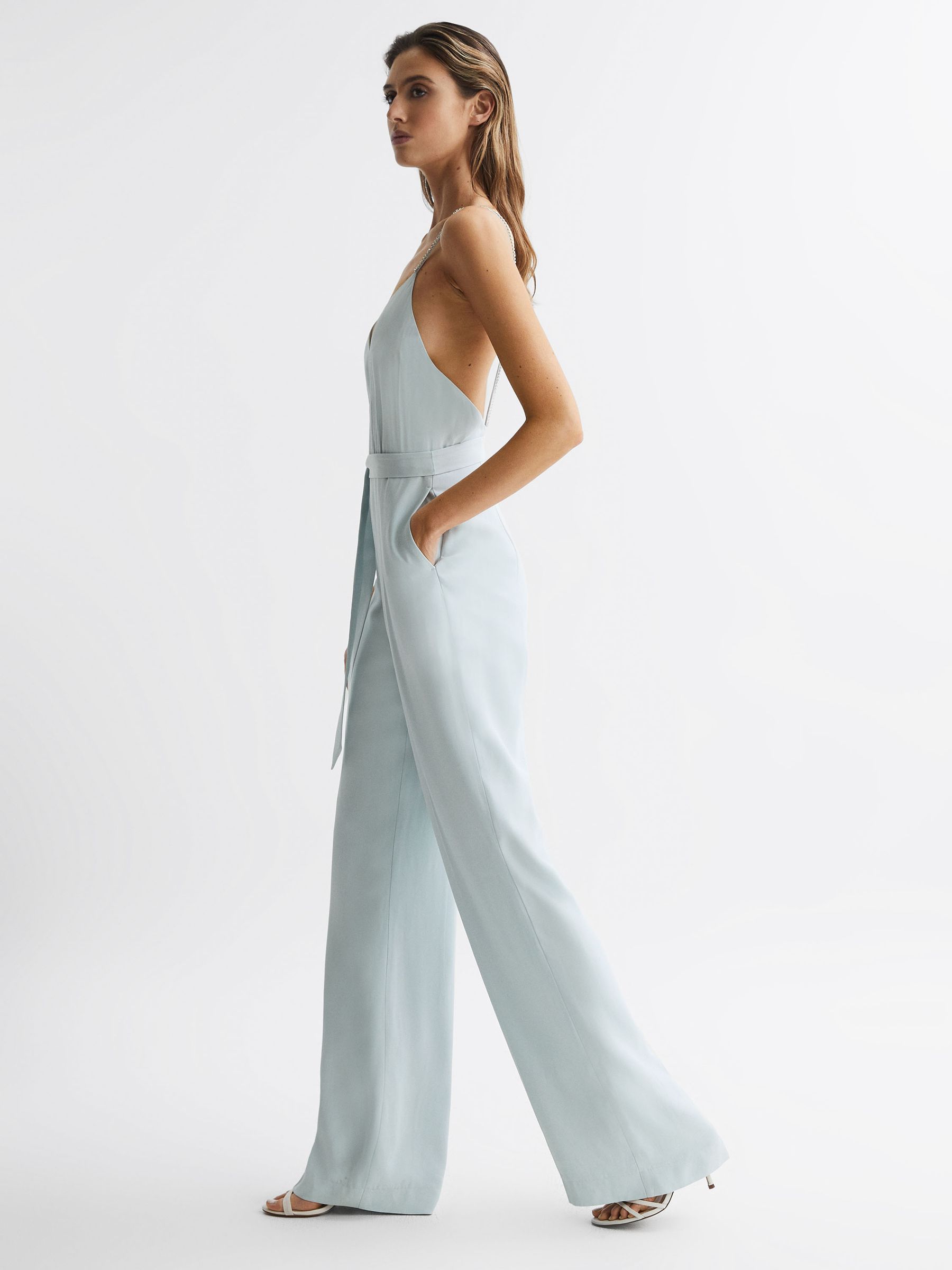 Embellished Wide Leg Jumpsuit in Green