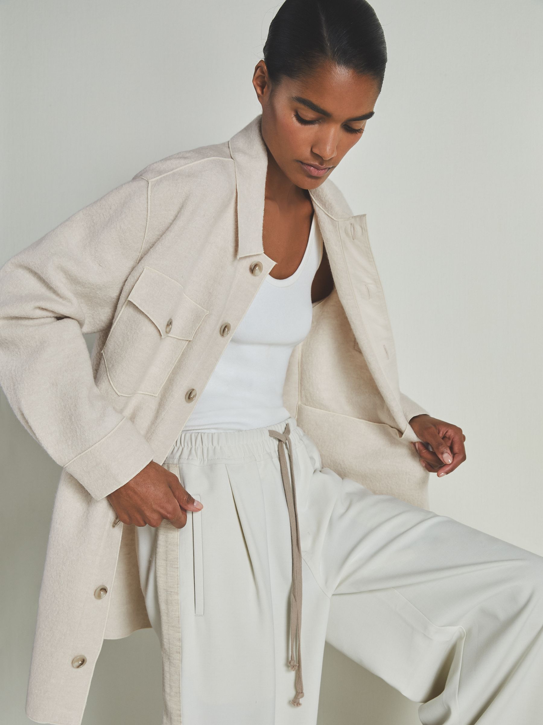 Reiss | Les 100 Ciels Boiled-Wool Bouclé Overshirt in Cream