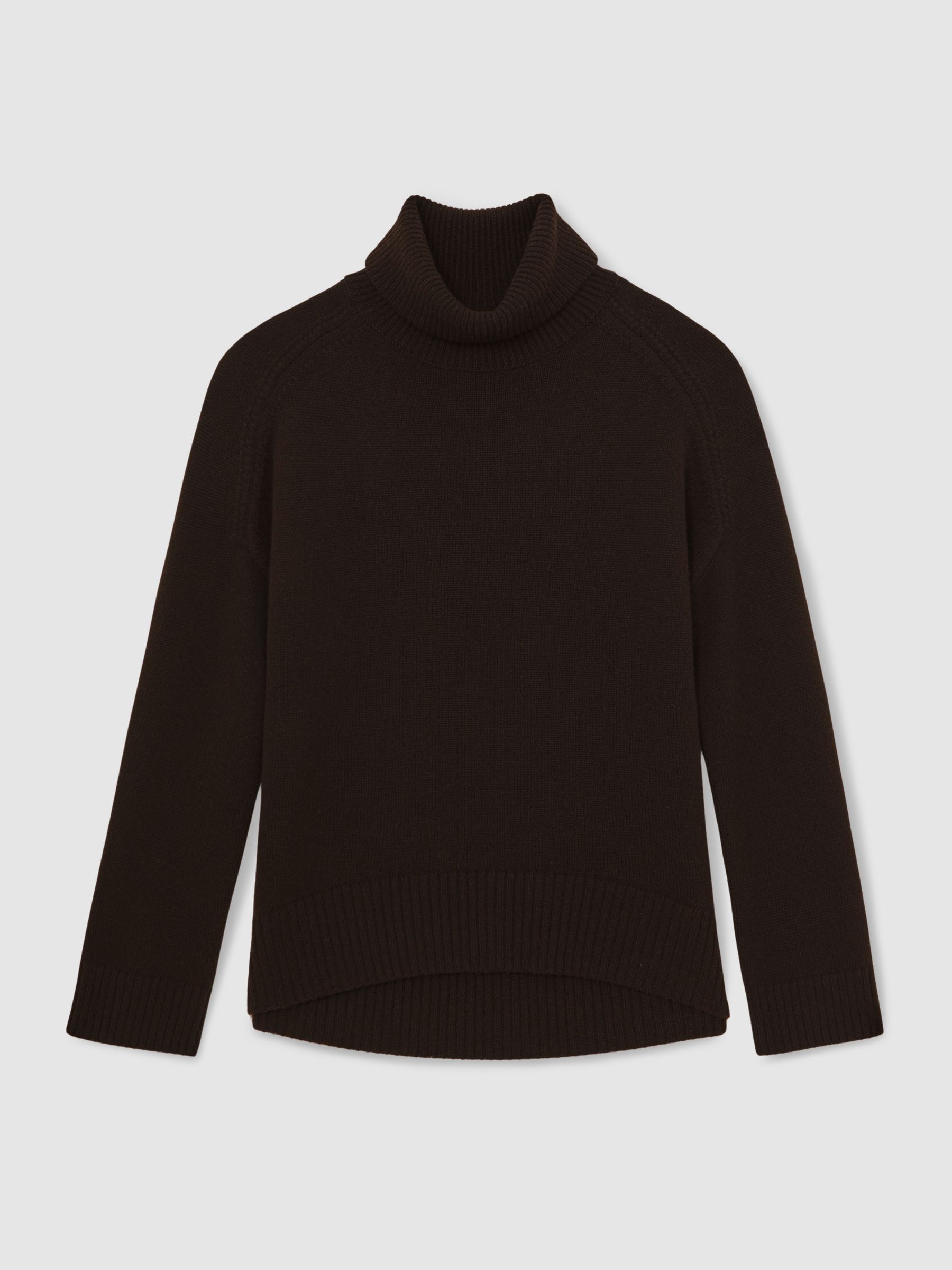 Wool-Cashmere Roll-Neck Jumper in Chocolate Brown