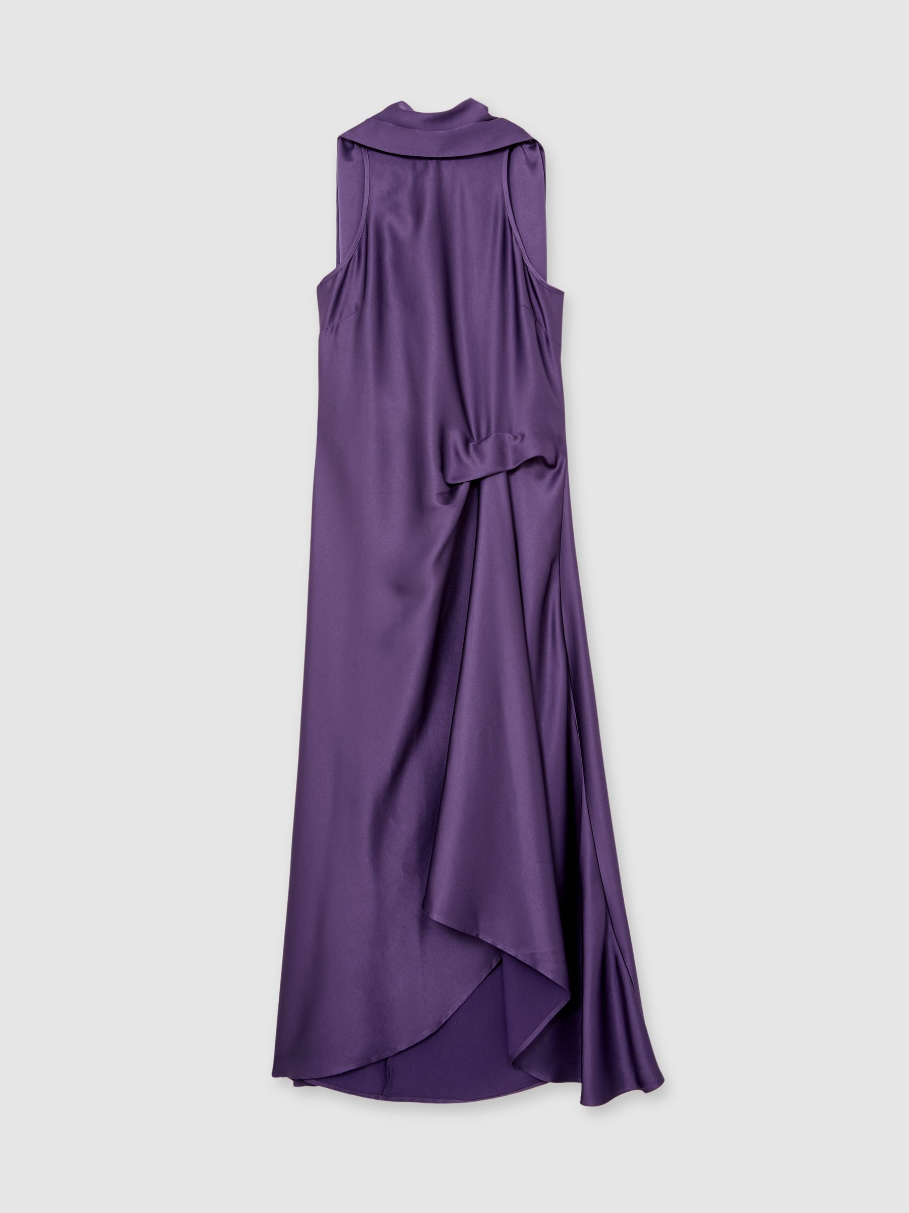 Satin Tuck-Detail Cape Midi Dress in Purple