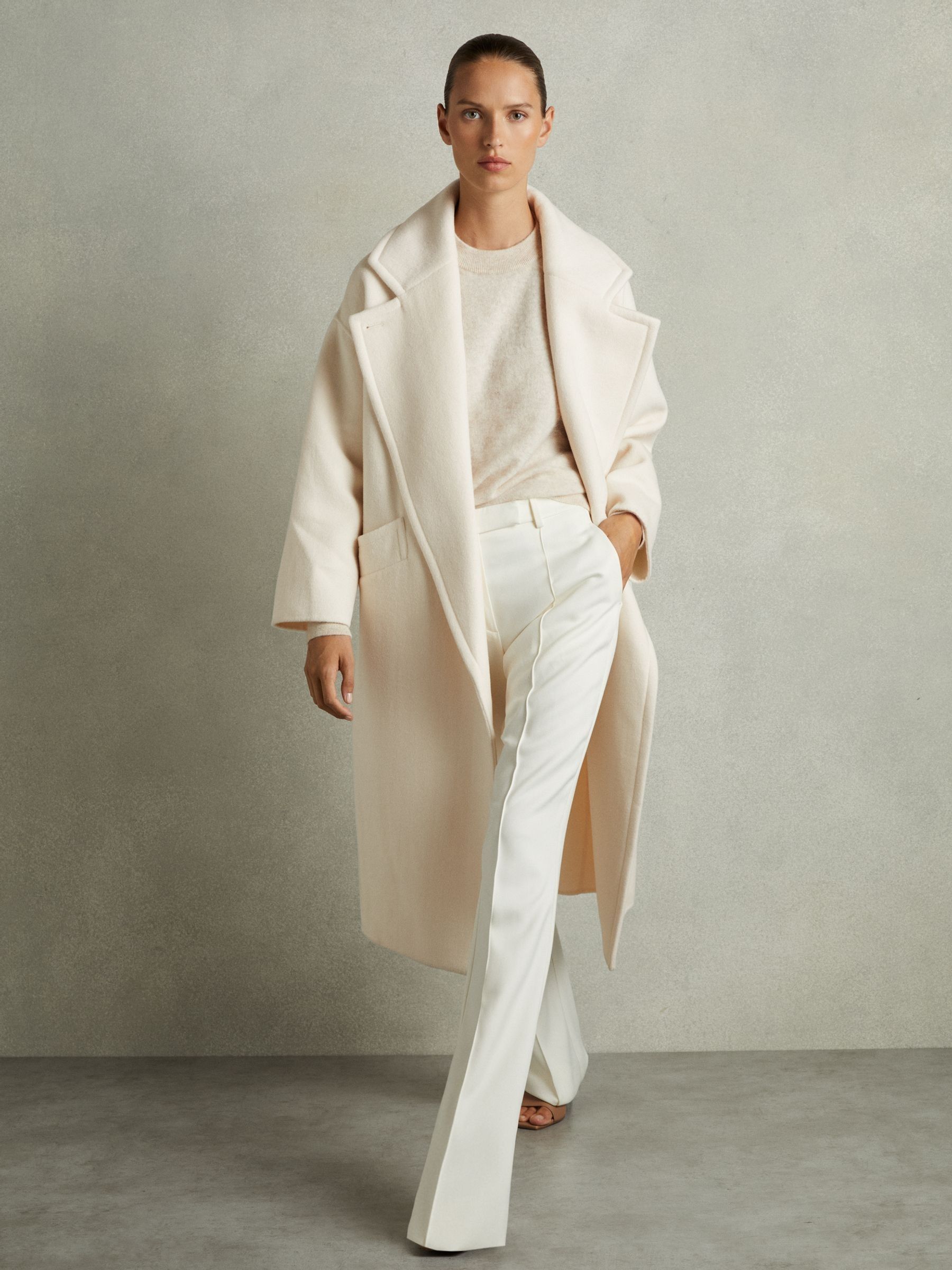 Petite Wool-Blend Blindseam Coat in Cream