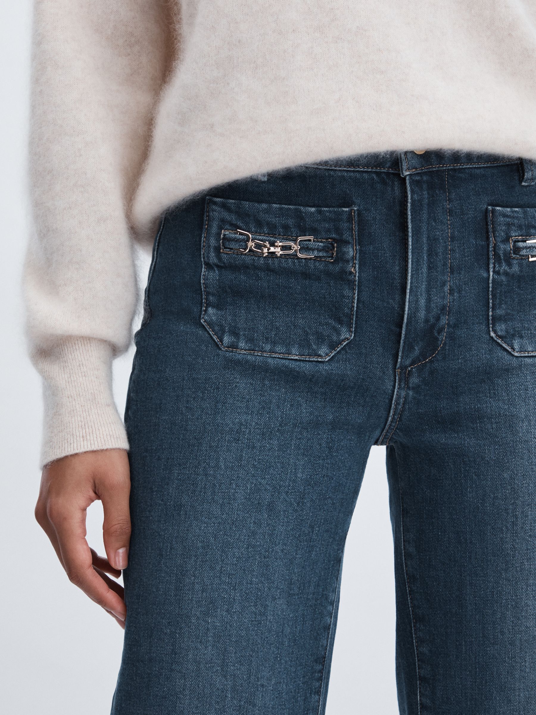 Paige Savon Blue Wide Leg Patch Pocket Jeans in Savon Blue