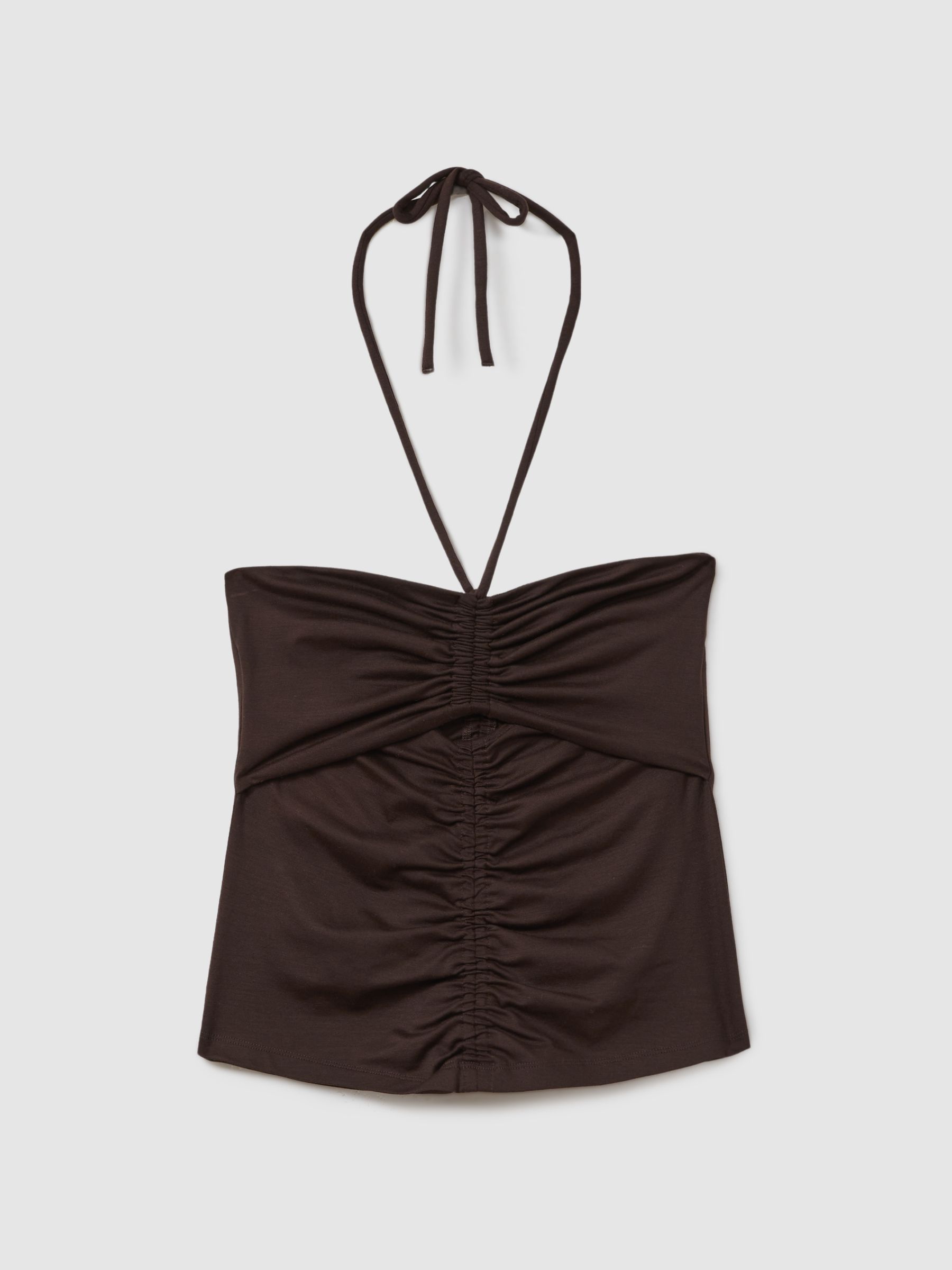 Solare Chocolate Ruched Halterneck Top