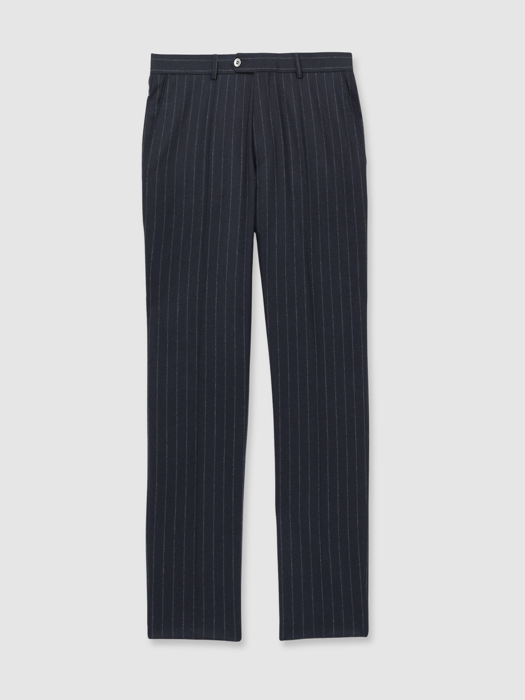 Oscar Jacobson 100% Wool Slim-Fit Pinstripe Suit Trousers in Navy