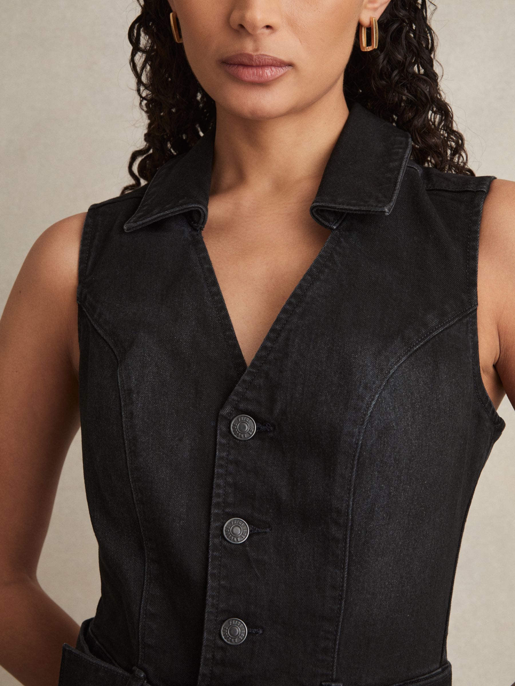 Paige Sleeveless Denim Jumpsuit in Washed Black