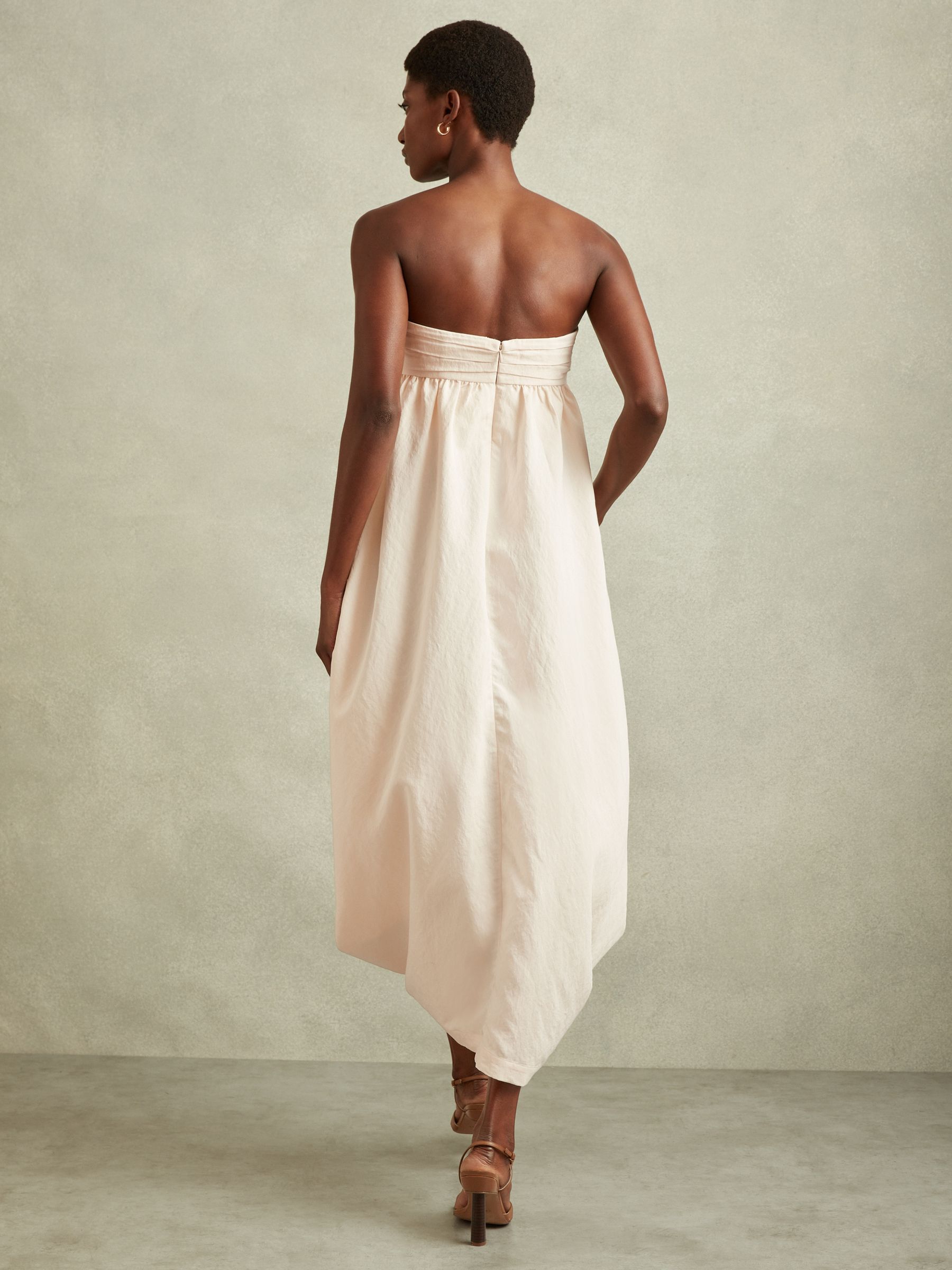 Bustier Bubble Hem Parachute Midi Dress in Neutral