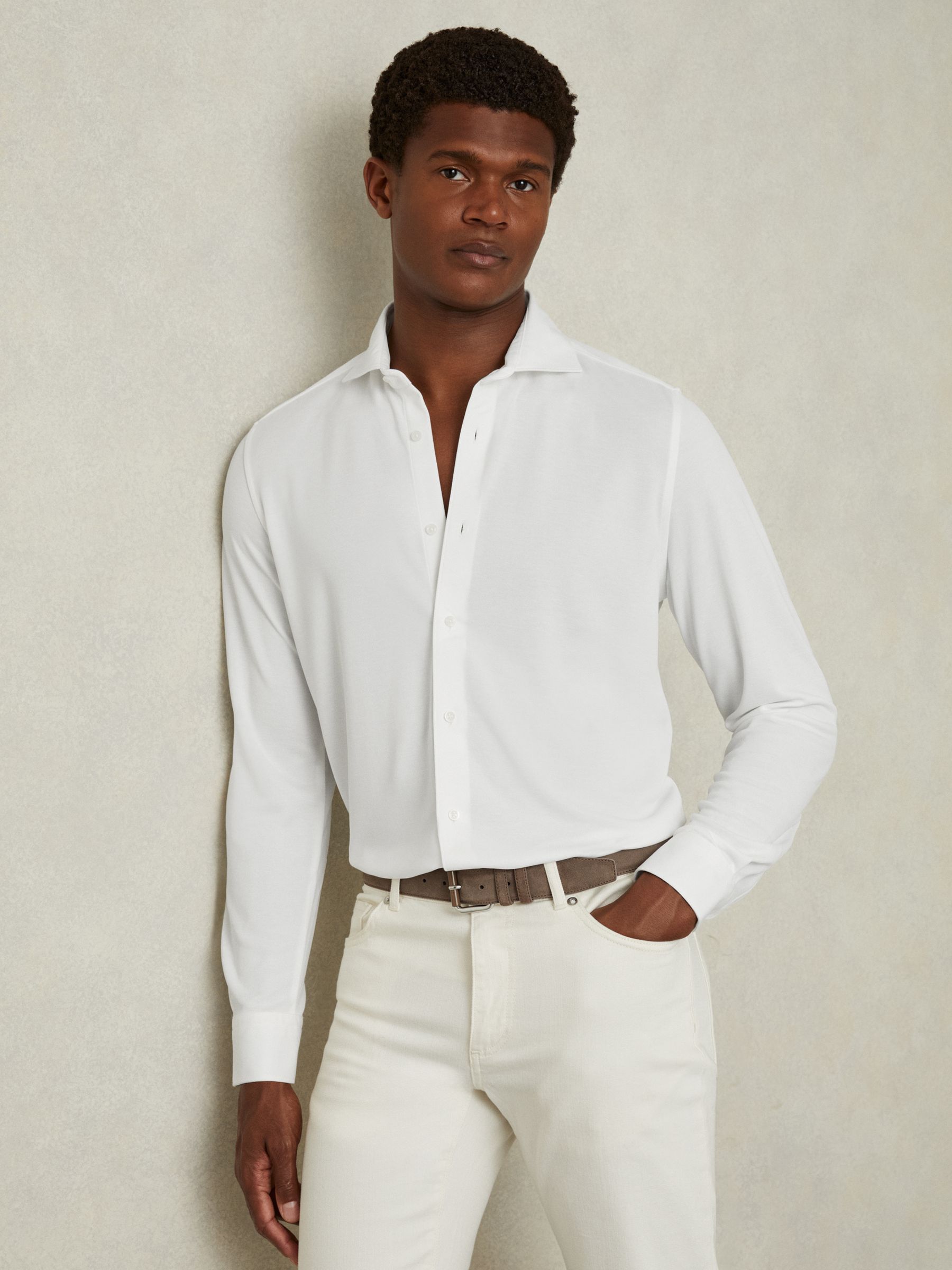 Modal Blend Cutaway Collar Shirt in White