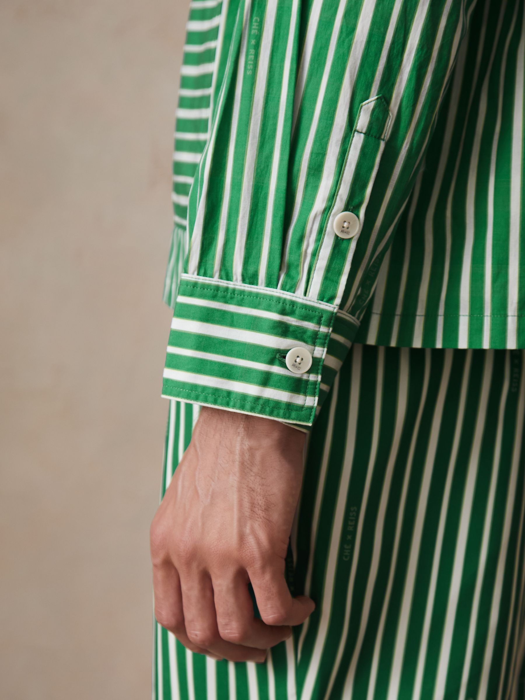 Reiss | Ché Poplin Stripe Pocket Shirt in Bright Green/White