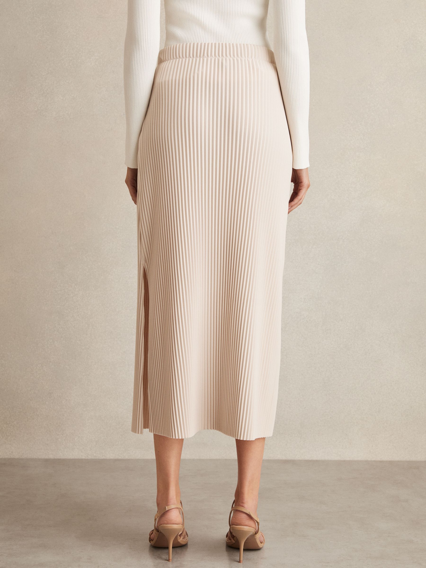 Pleated Jersey Midi Skirt in Stone
