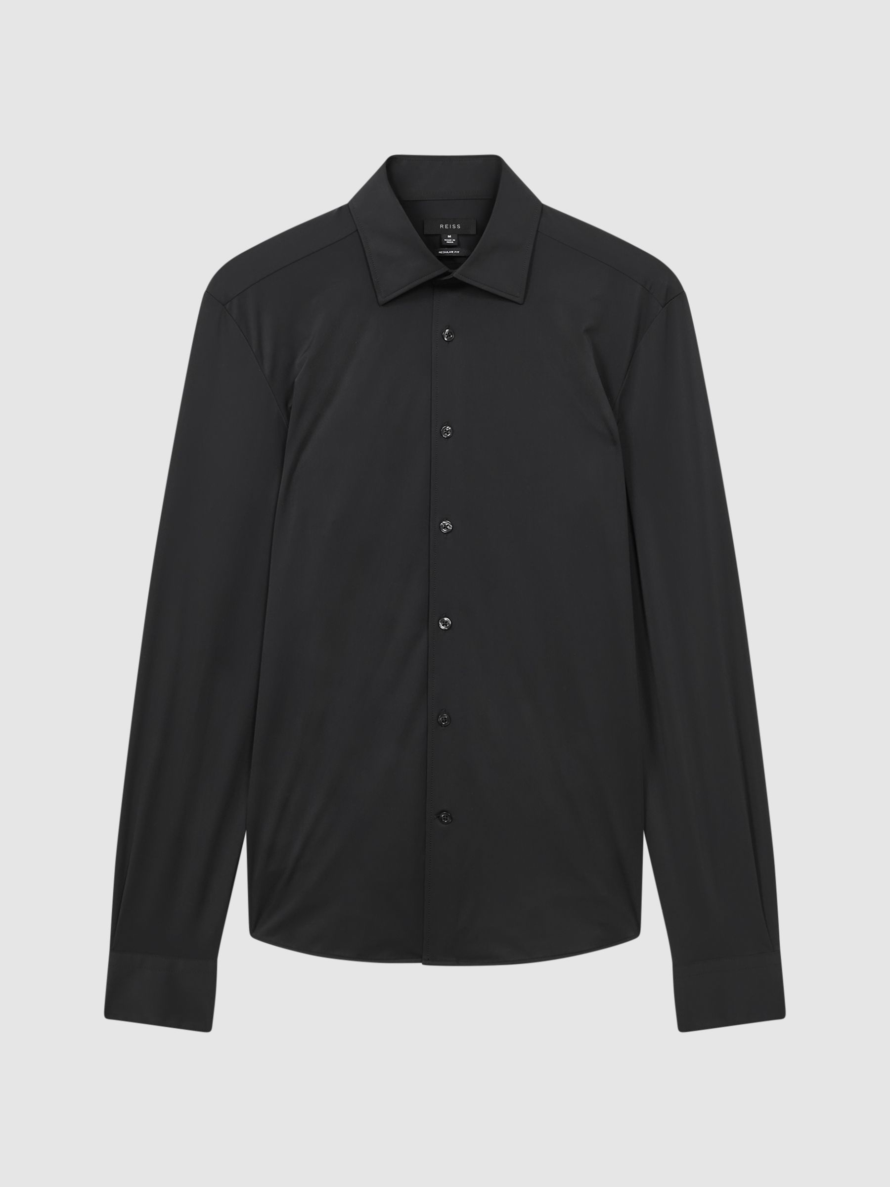 Regular Fit Button-Through Travel Shirt in Black