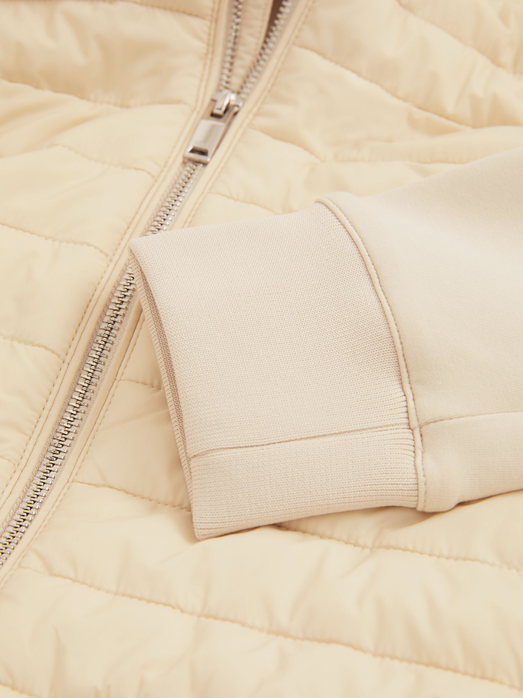 Hybrid Quilt and Knit Zip-Through Jacket in Light Stone