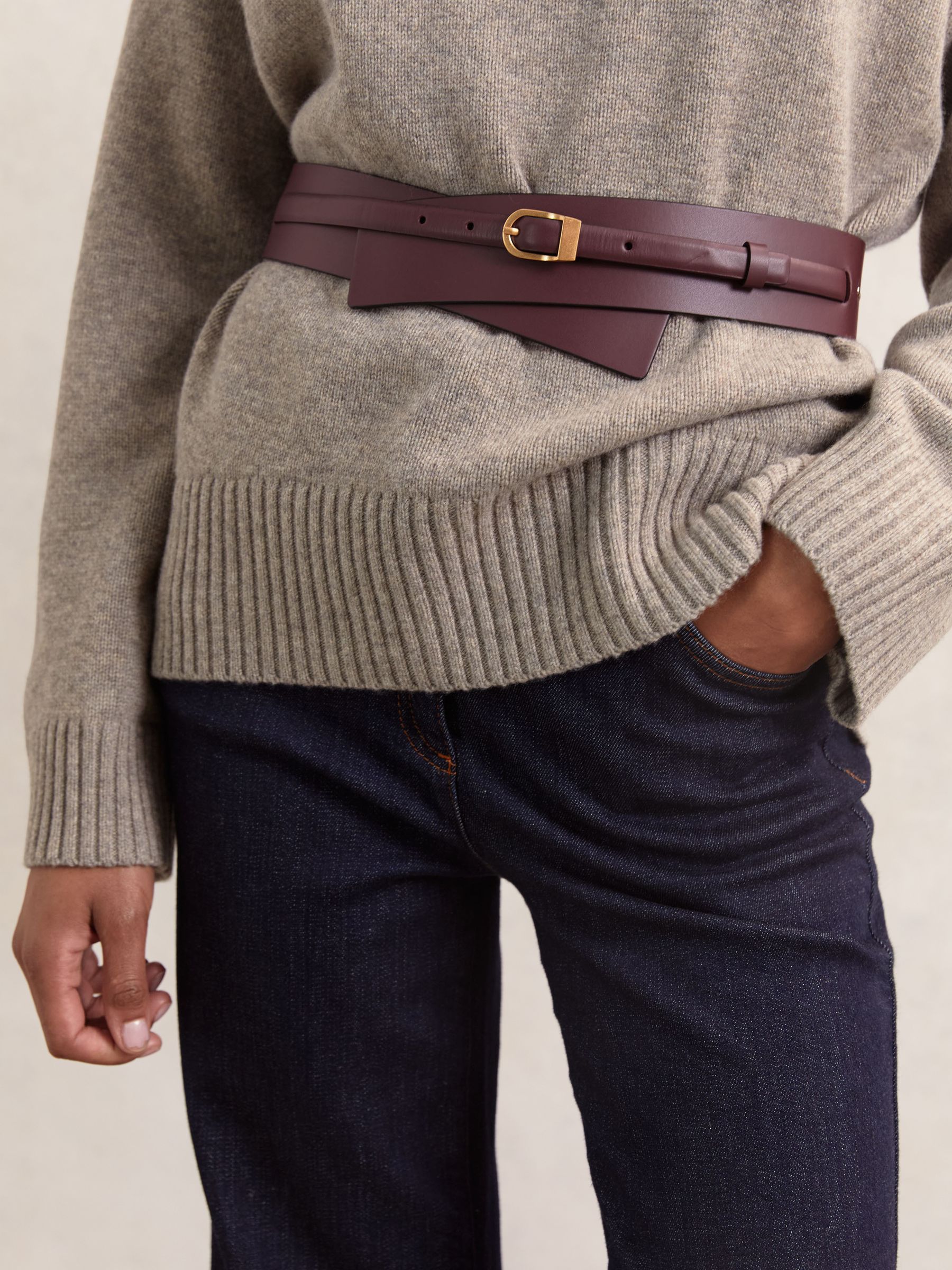 Leather Double-Strap Waist Belt in Burgundy