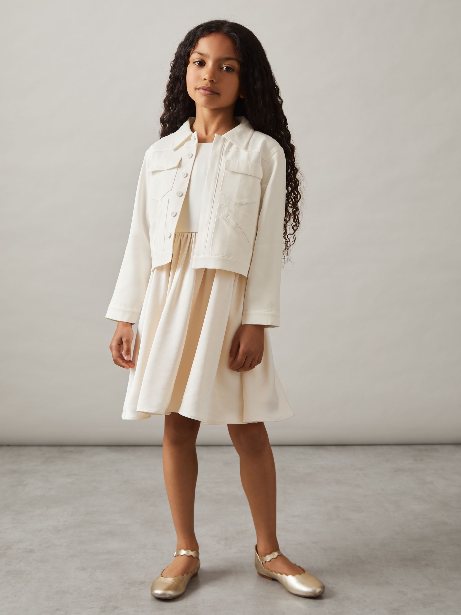 9-13 yrs Button-Through Cropped Shirt Jacket in Ivory