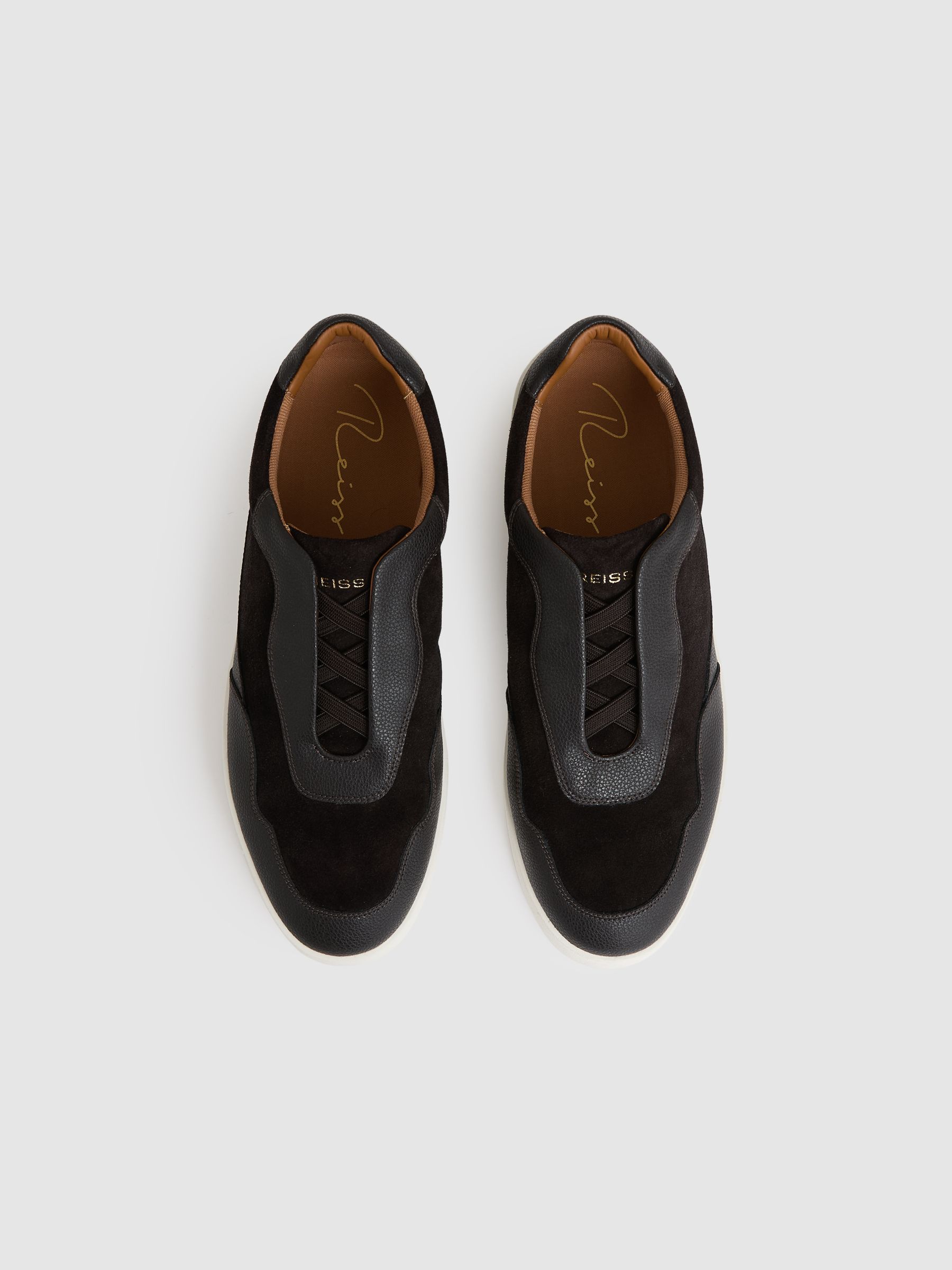 Leather Elasticated-Lace Trainers in Espresso Brown