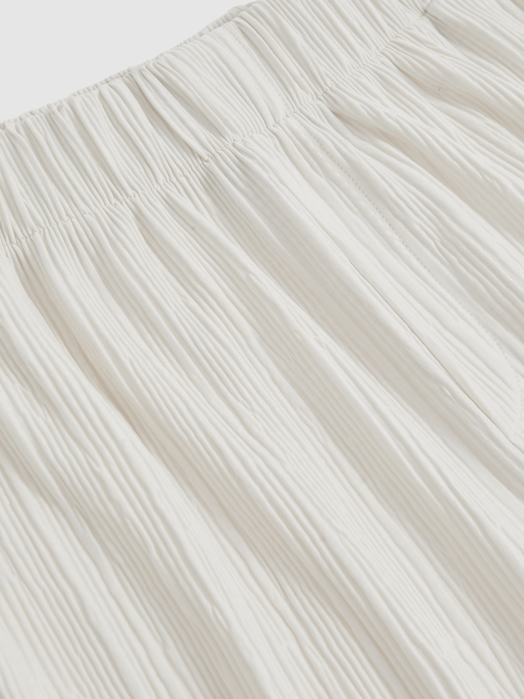 Wide Leg Plisse Trousers in Off White