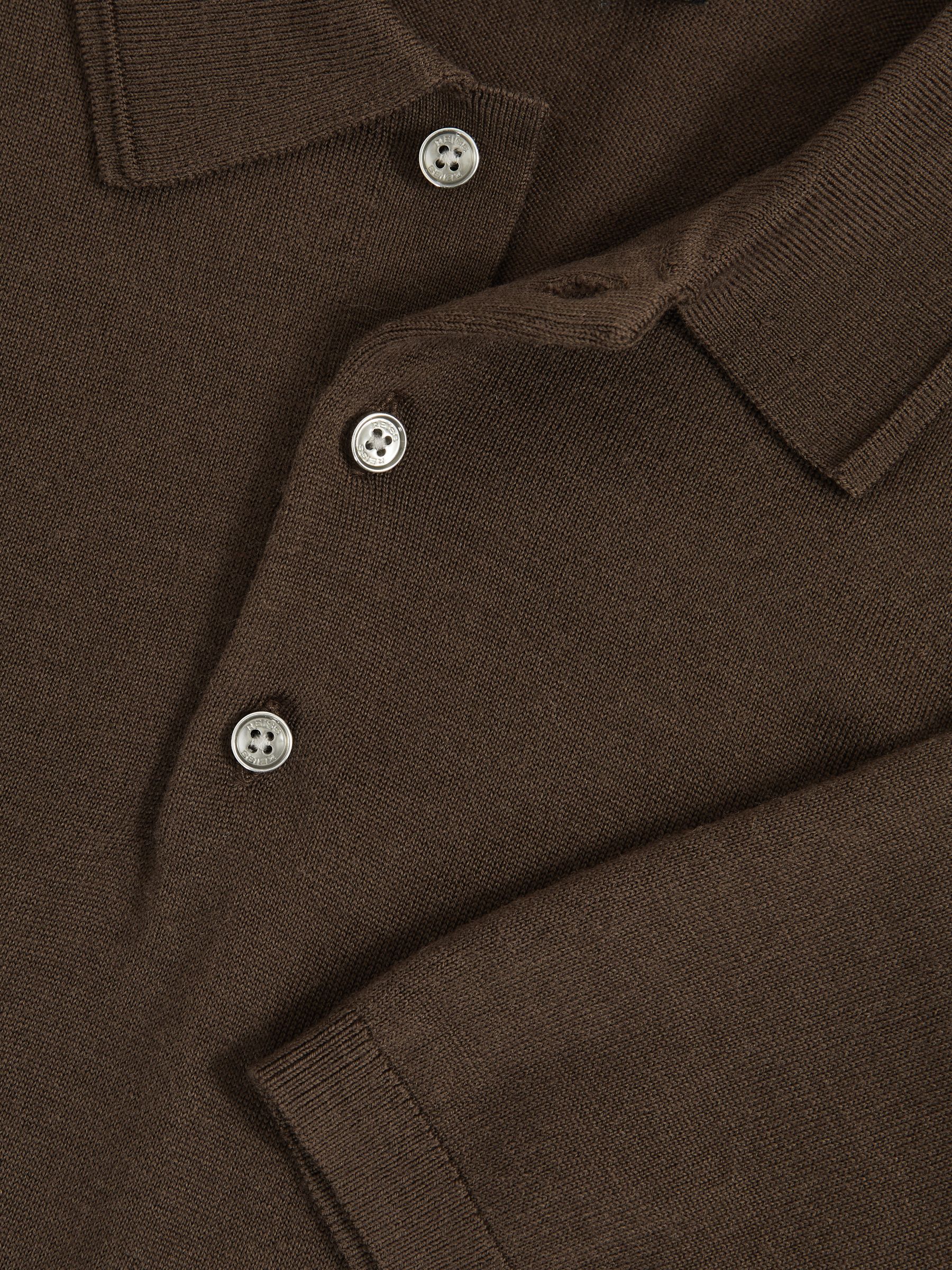 Merino Wool Short-Sleeve Polo Shirt in Chocolate Brown