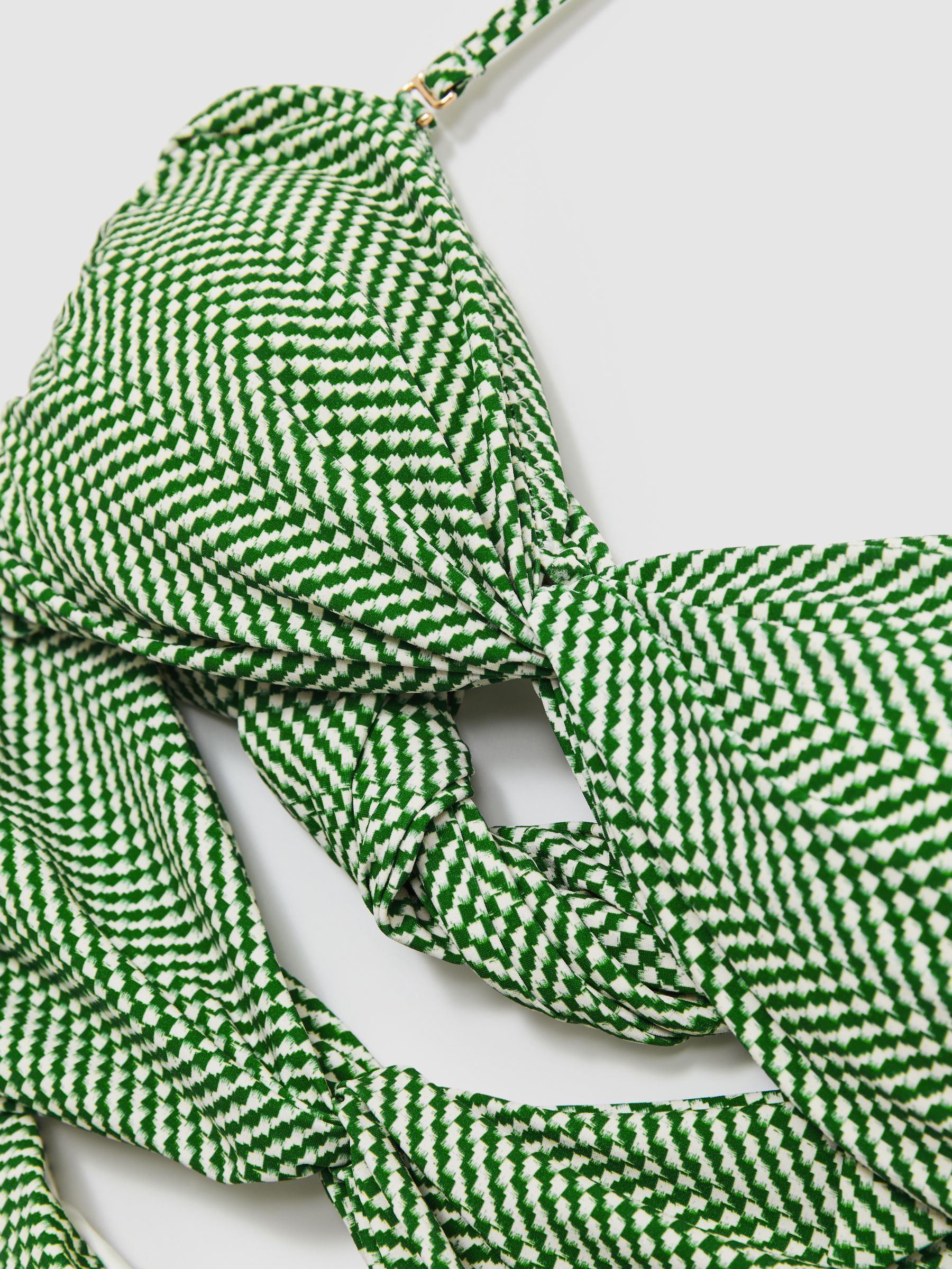 Chequered Print Cut Out Swimsuit in Green/White