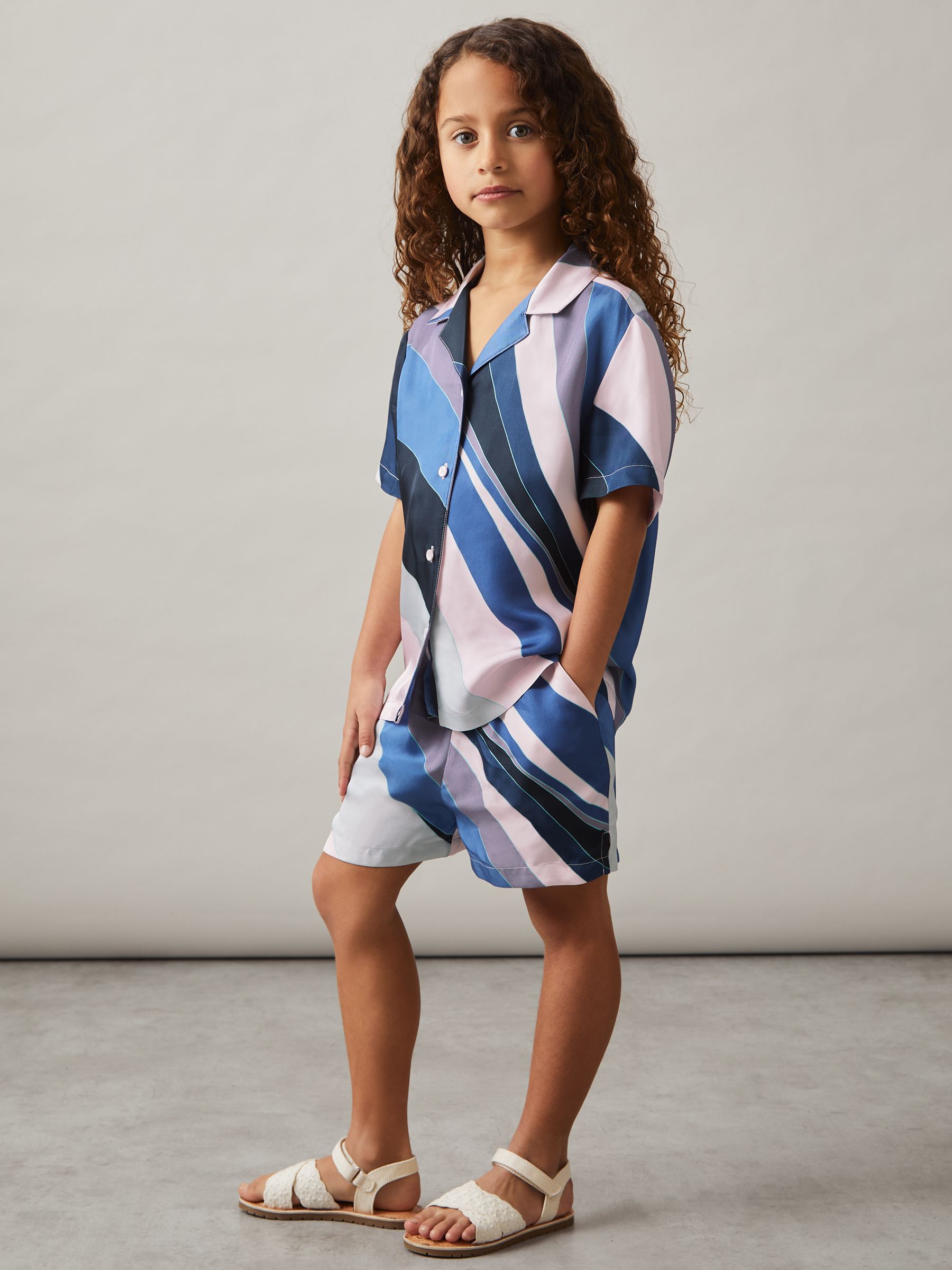 9-13 yrs Printed Drawstring-Waist Shorts in Blue Print