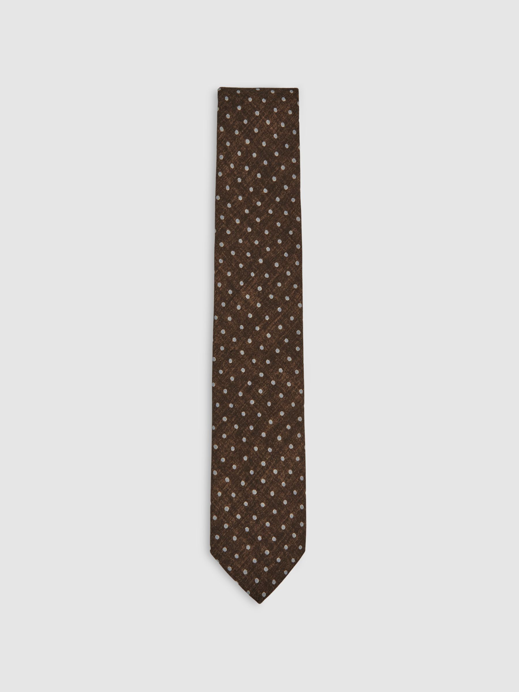 Wool-Cotton Polka-Dot Tie in Chocolate Brown
