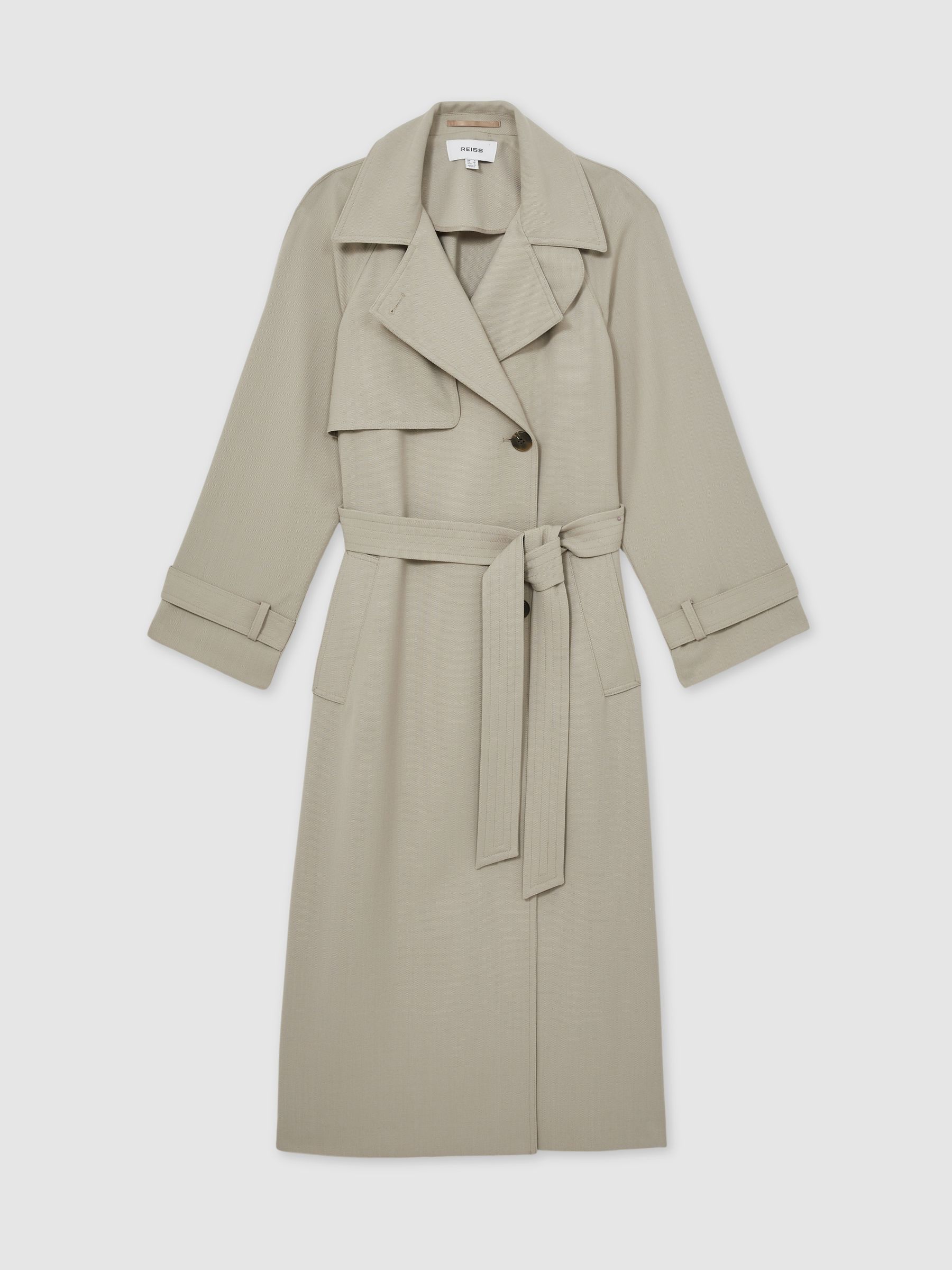 Wool-Blend Double-Breasted Trench Coat in Neutral