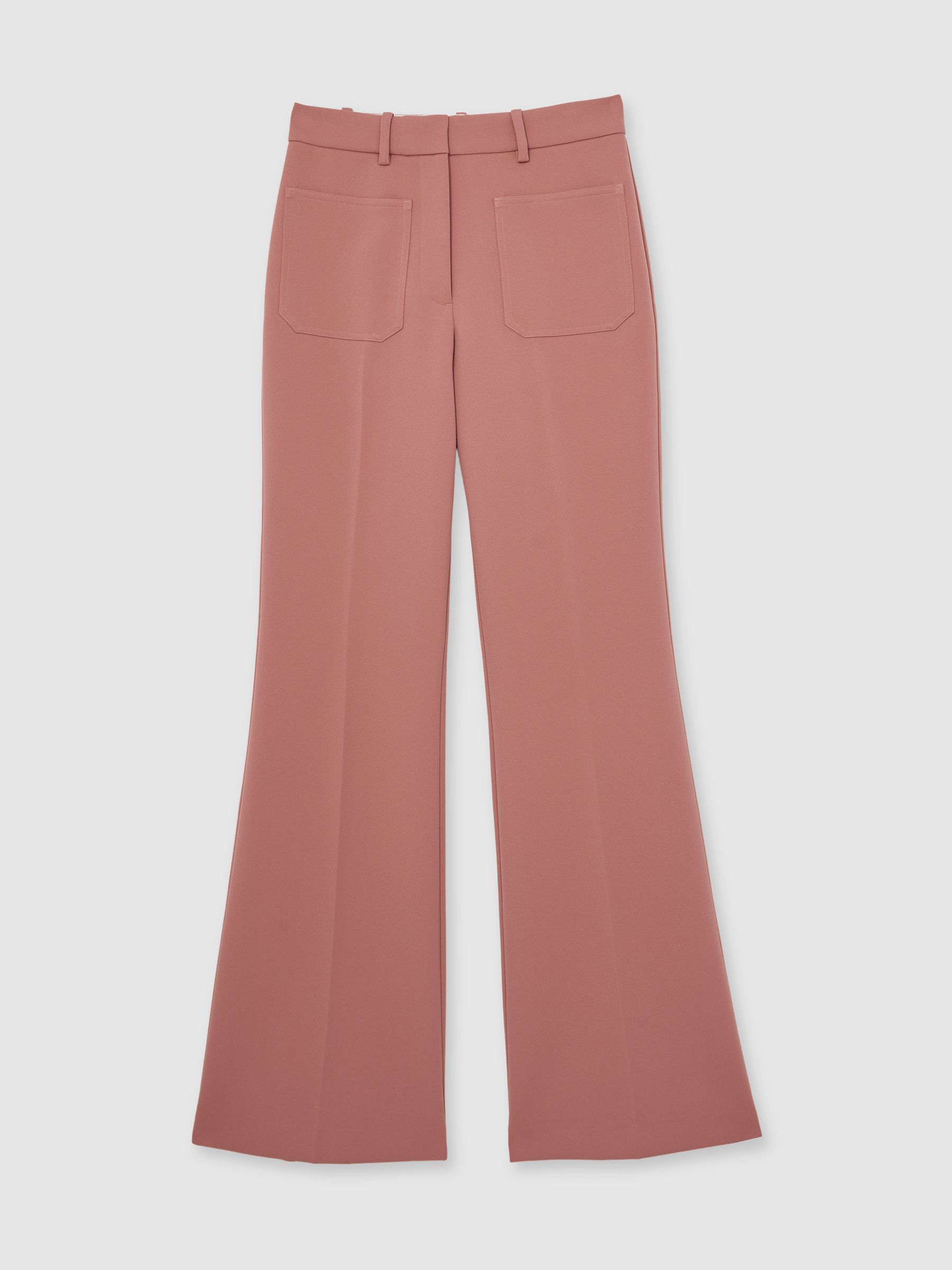 Twill Patch-Pocket Flared Trousers in Pink