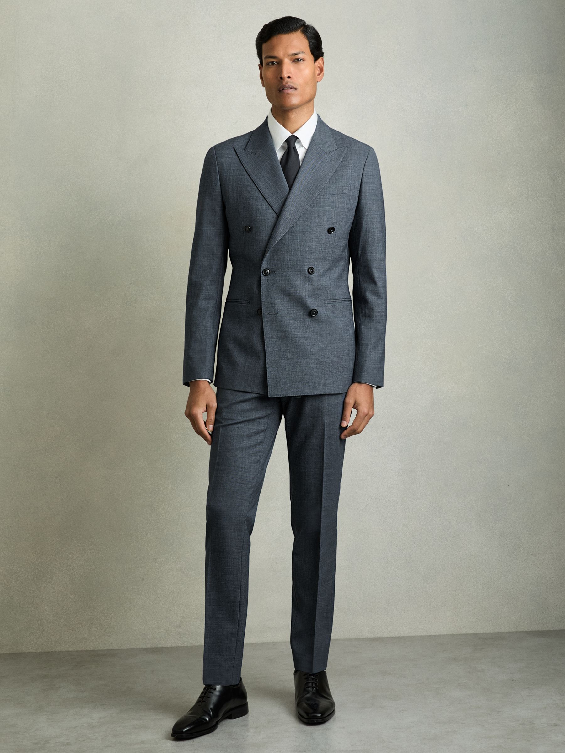 Regular-Fit Double-Breasted Sharkskin Wool-Blend Suit Blazer in Airforce Blue