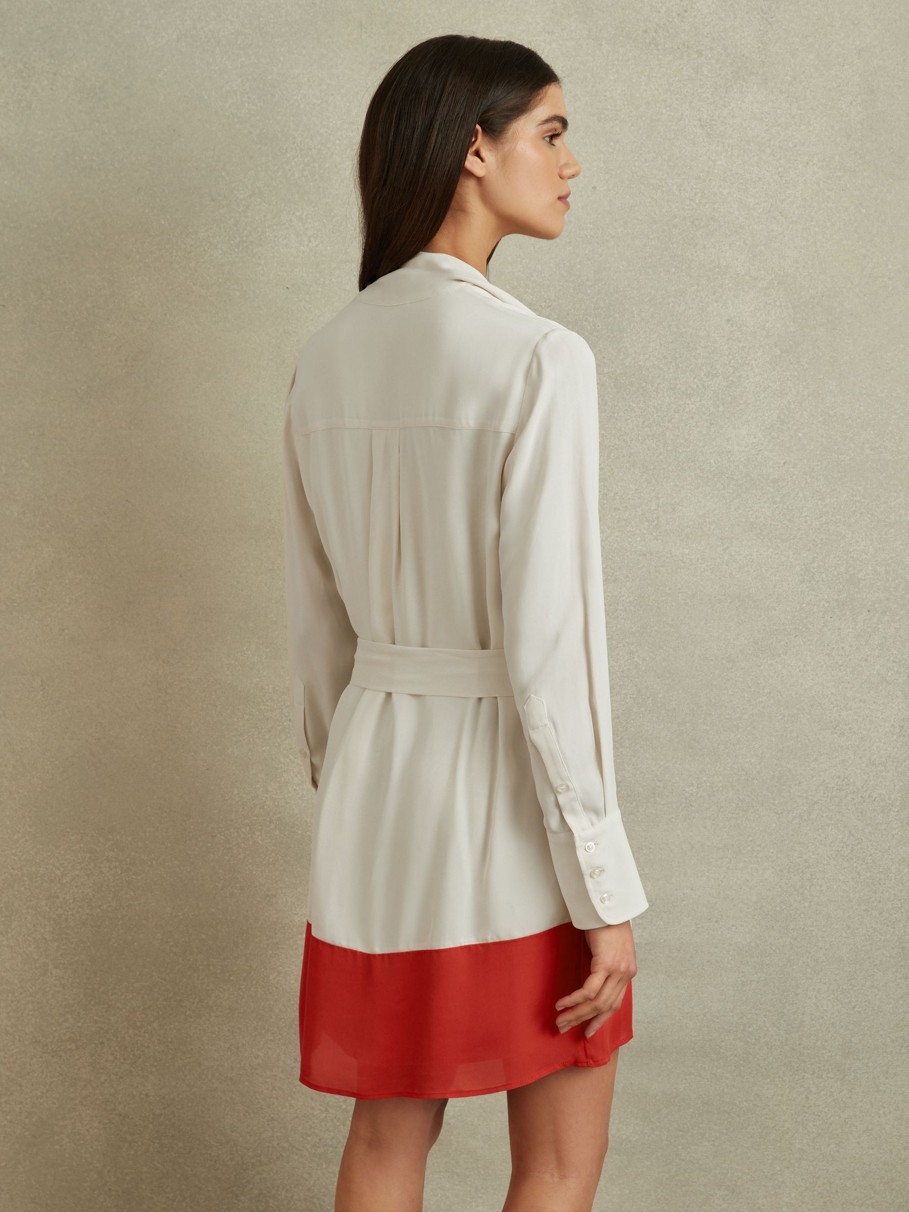 Tie Neck Shift Dress in Cream/Red