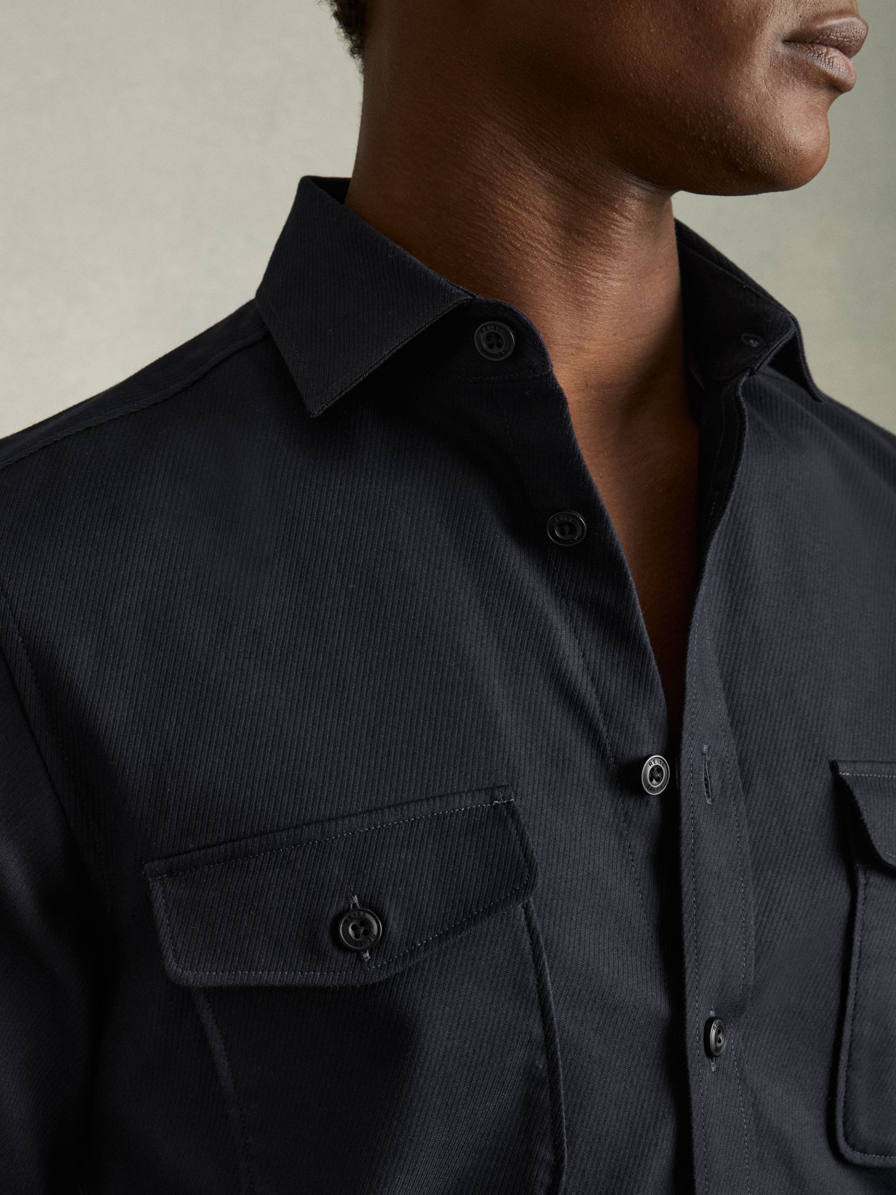 Stretch-Cotton Twill Twin-Pocket Overshirt in Navy