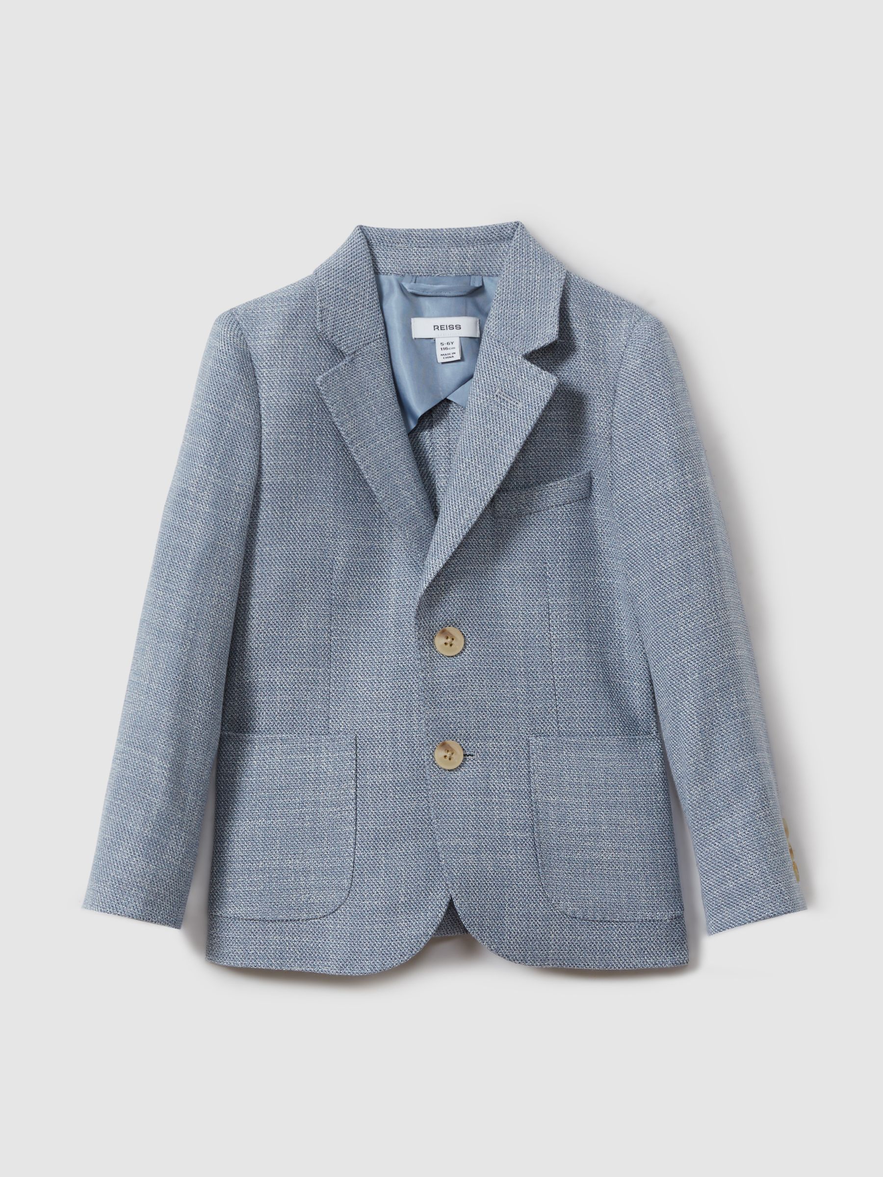 3-9 yrs Slub Check Single Breasted Blazer in Soft Blue