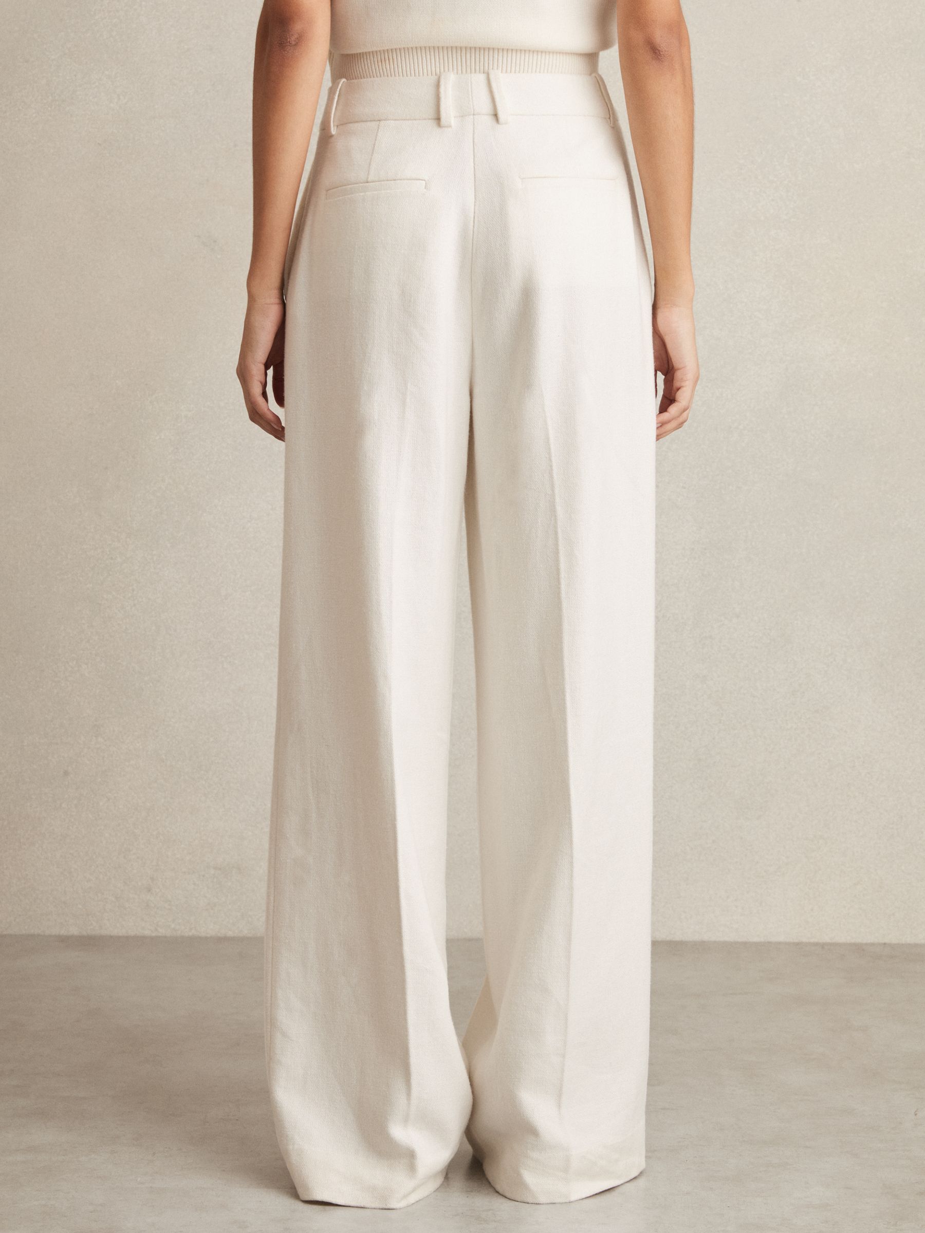 Linen-Blend Wide-Leg Trousers in White