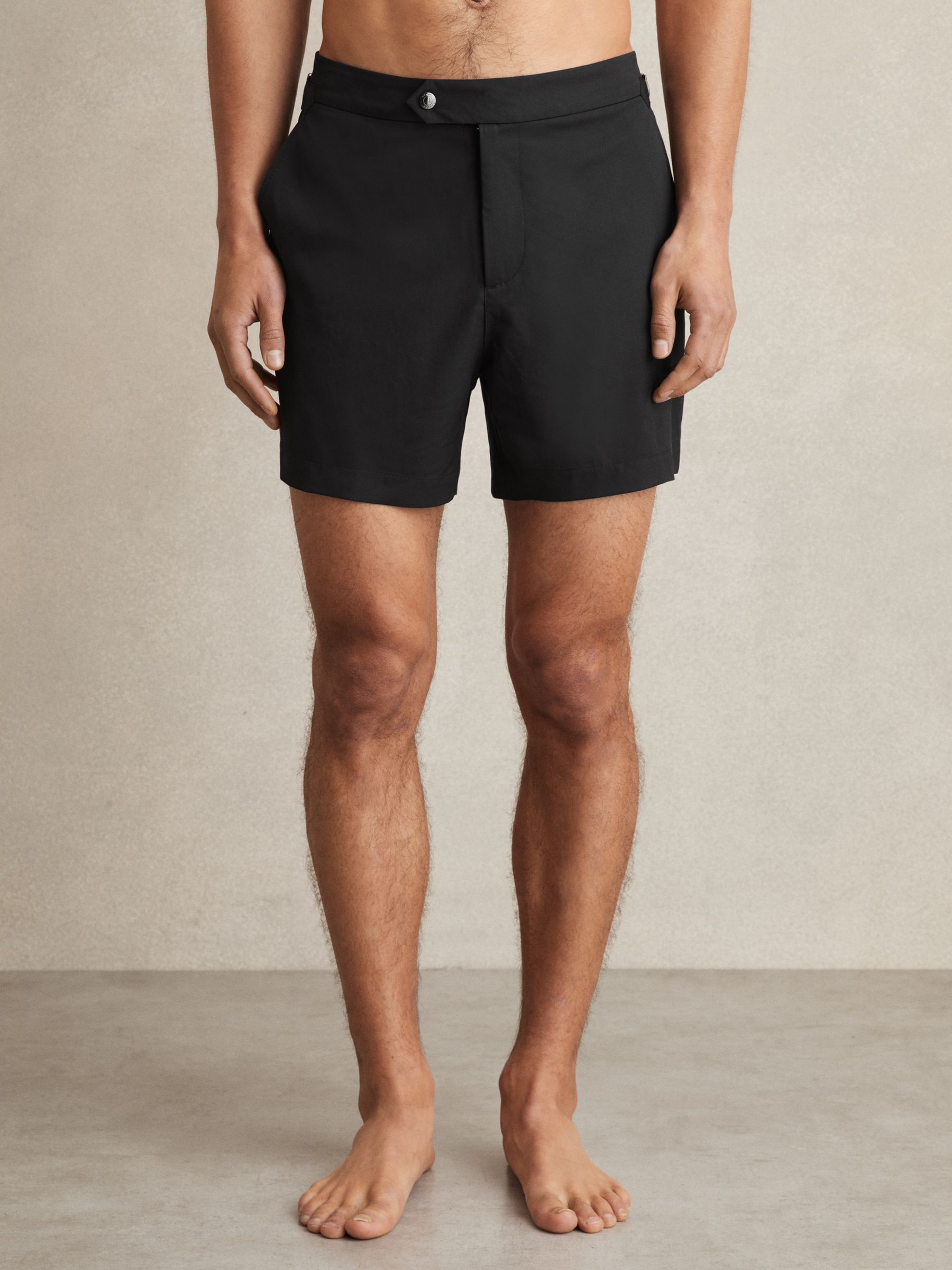Side-Adjuster Swim Shorts in Black