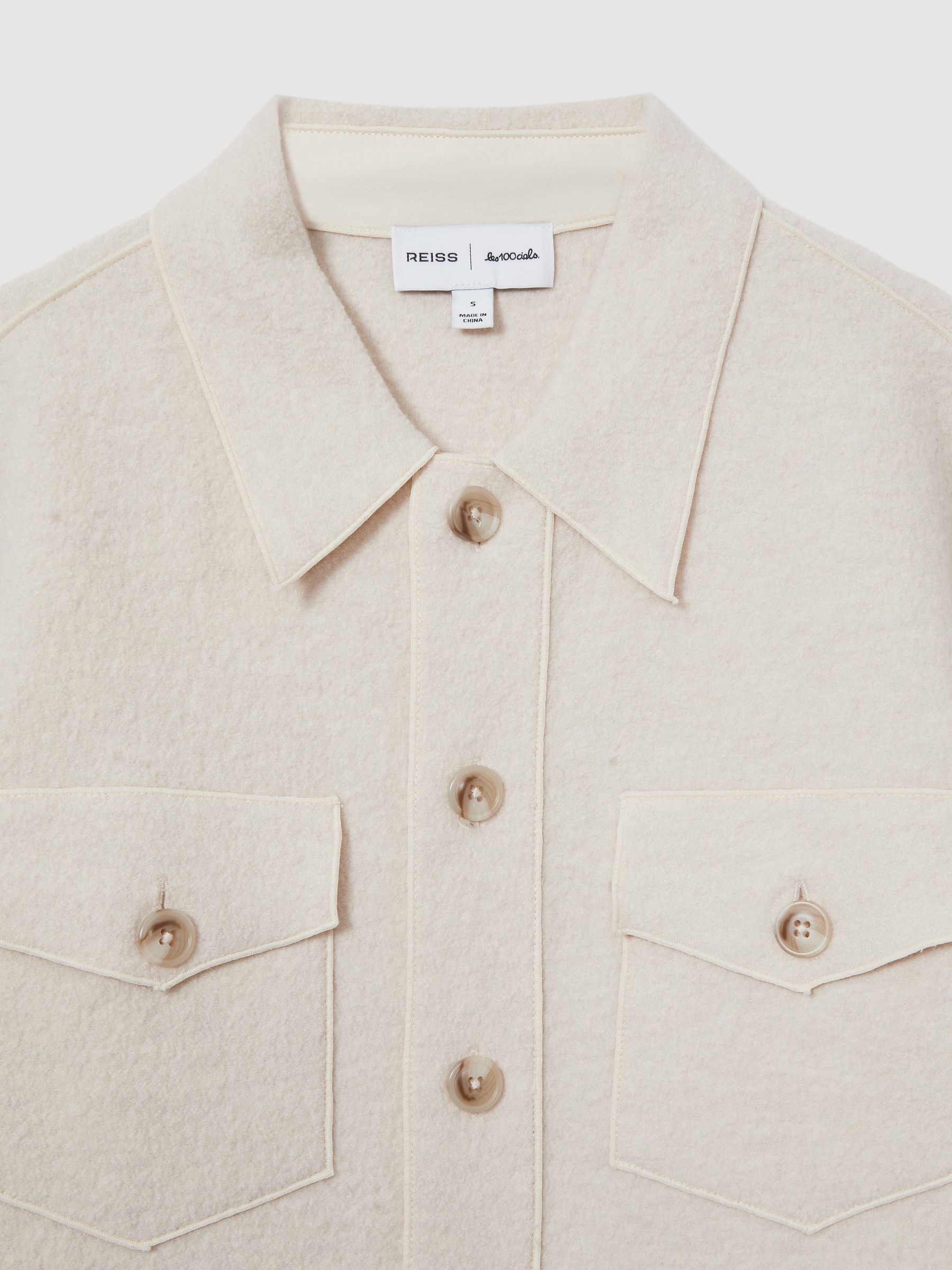 Reiss | Les 100 Ciels Boiled-Wool Bouclé Overshirt in Cream