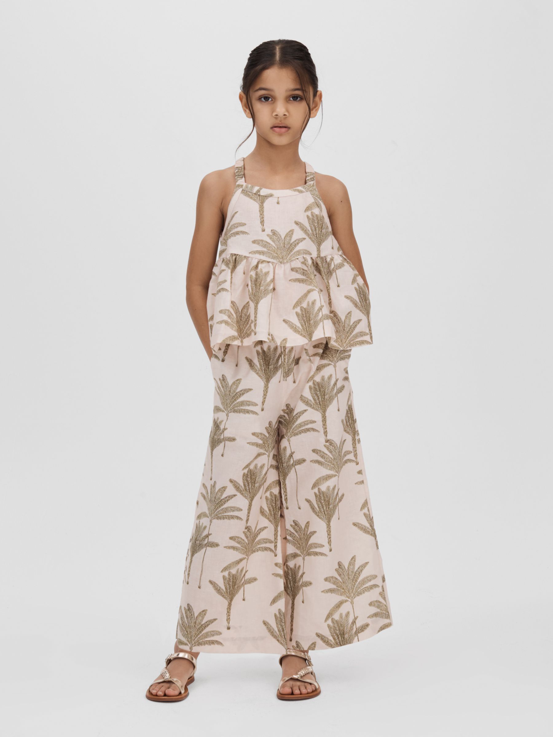 9-13 yrs Linen-Cotton Peplum Top in Neutral