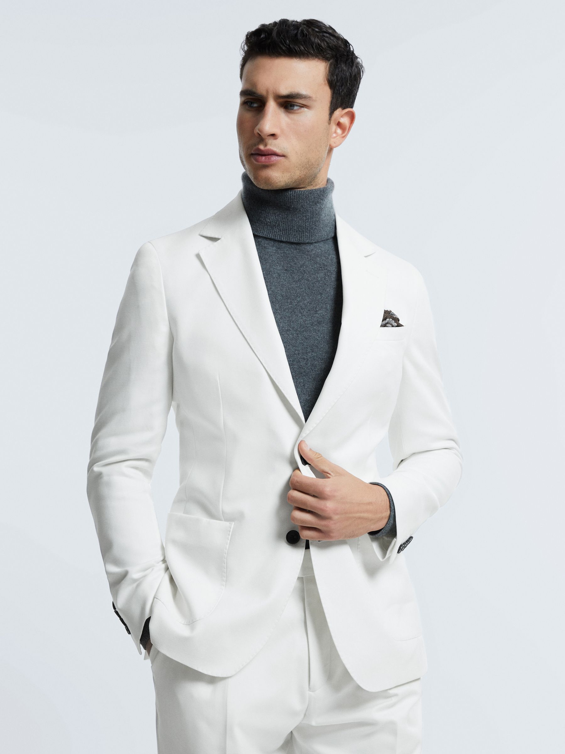 Atelier Sea Island Cotton Slim Fit Single Breasted Blazer in White