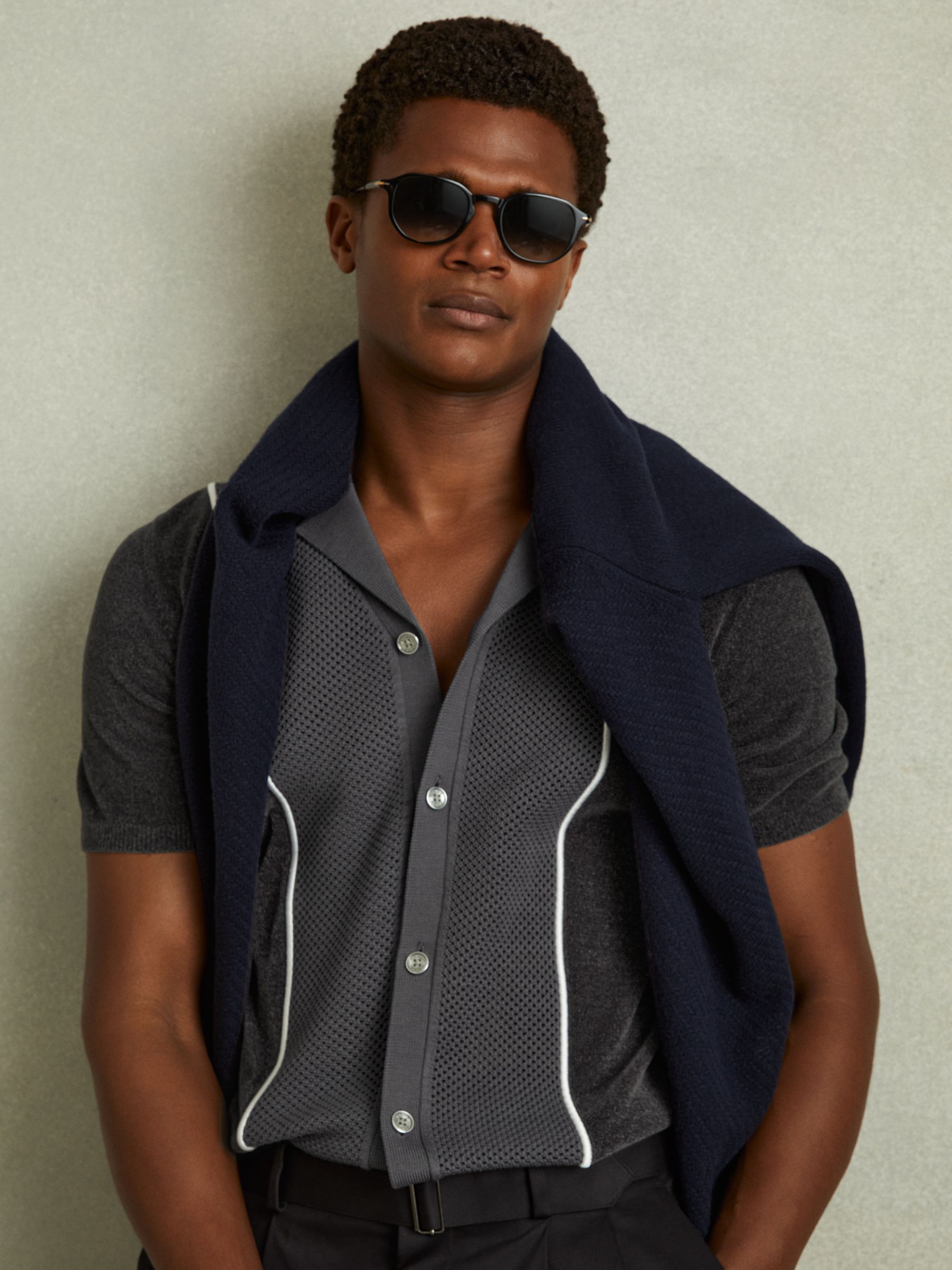 Hybrid Velour Cuban Collar Shirt in Steel Blue