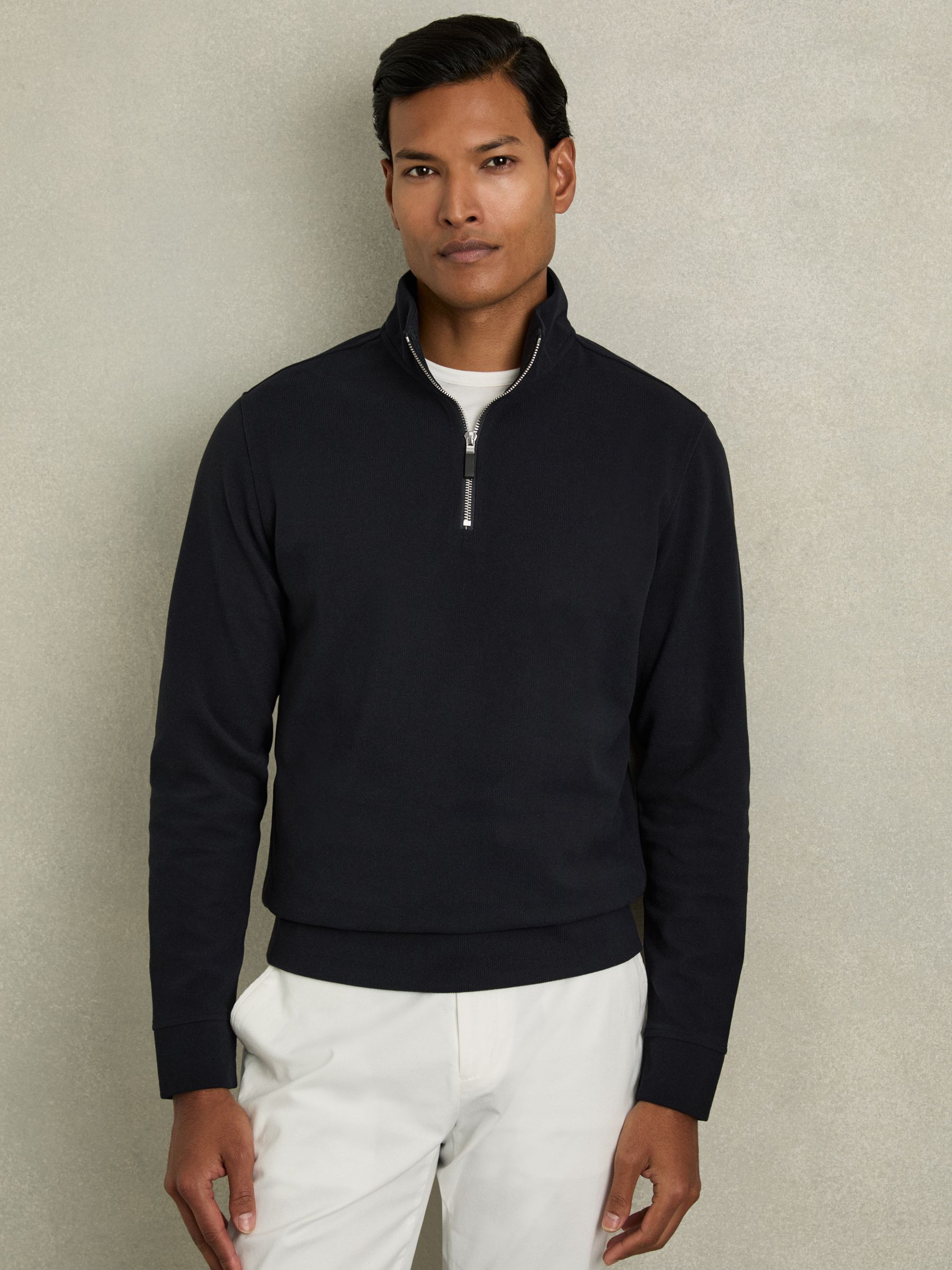Brushed-Corduroy Half-Zip Jumper in Navy