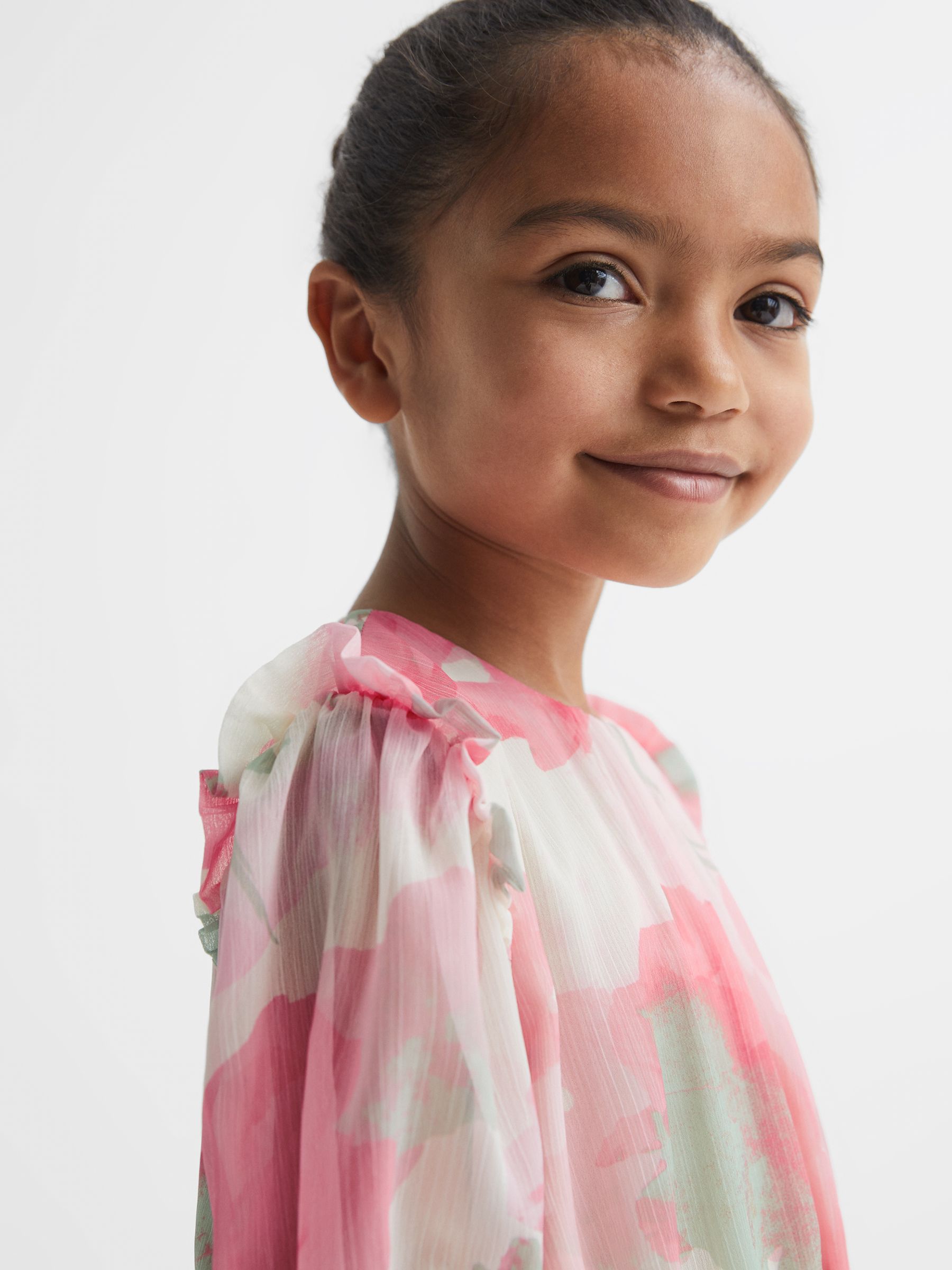 9-12 yrs Printed Tiered Dress in Pink Print