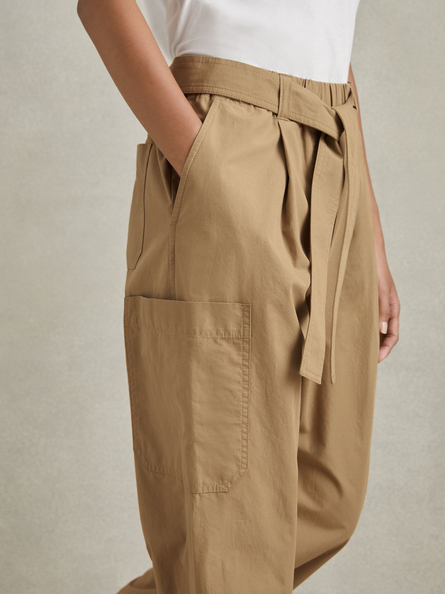 Cotton Tapered Parachute Trousers in Sand