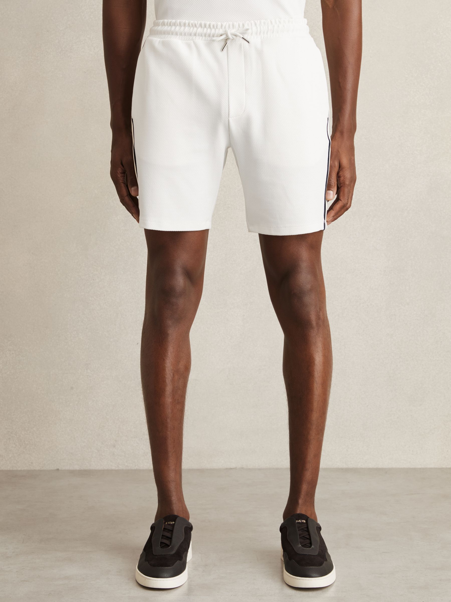 Textured Tape Drawstring Shorts in Off White