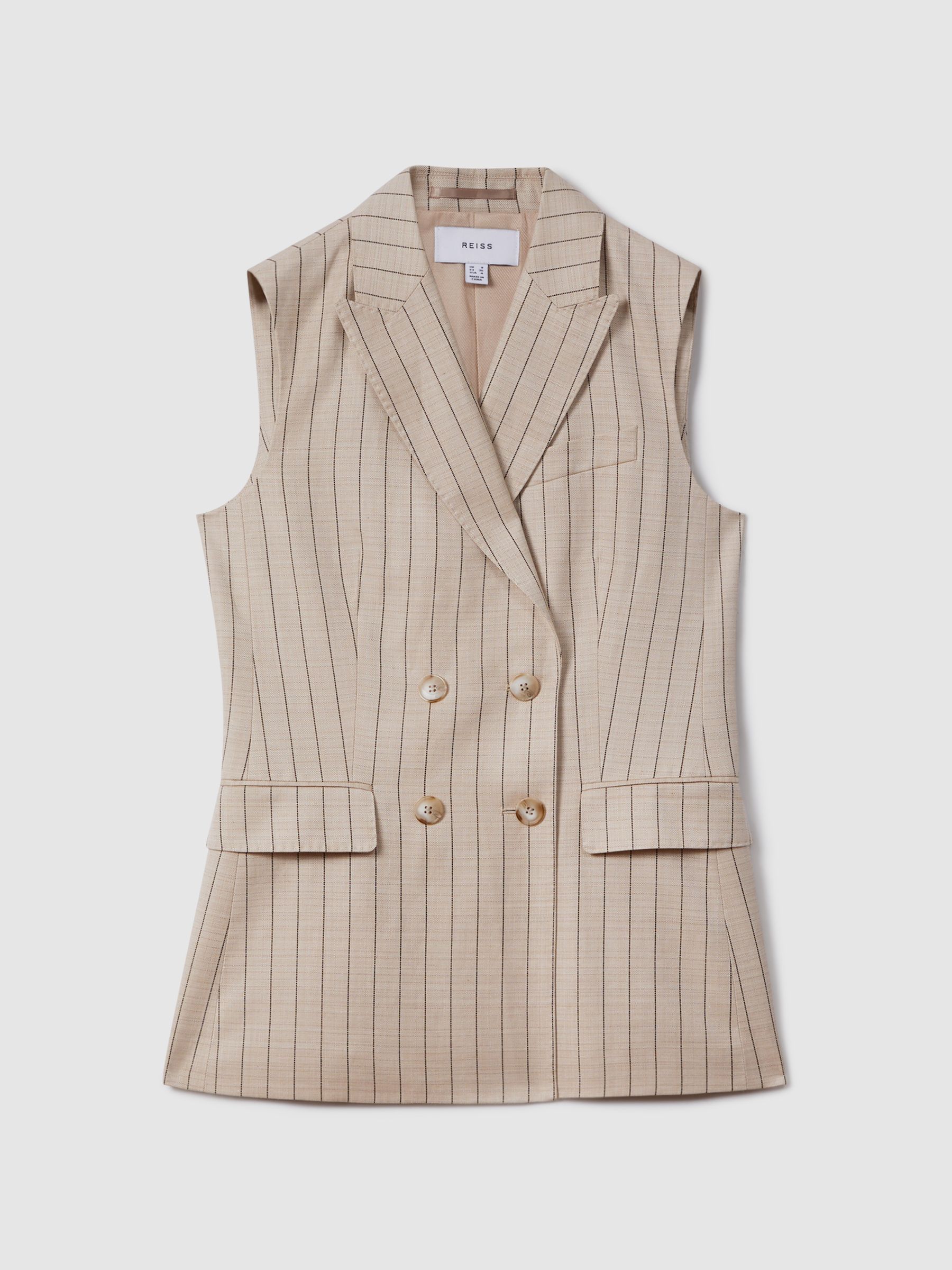 Wool Blend Striped Double Breasted Waistcoat in Neutral